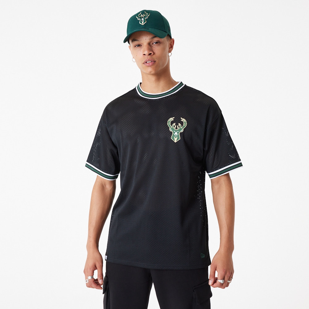 Milwaukee Bucks New Era Oversized NBA Mesh T-Shirt Schwarz