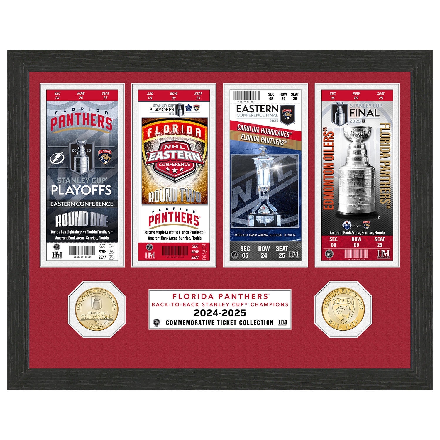 Florida Panthers 2025 Road to the Stanley Cup Tickets Bronze Coins Framed Photo