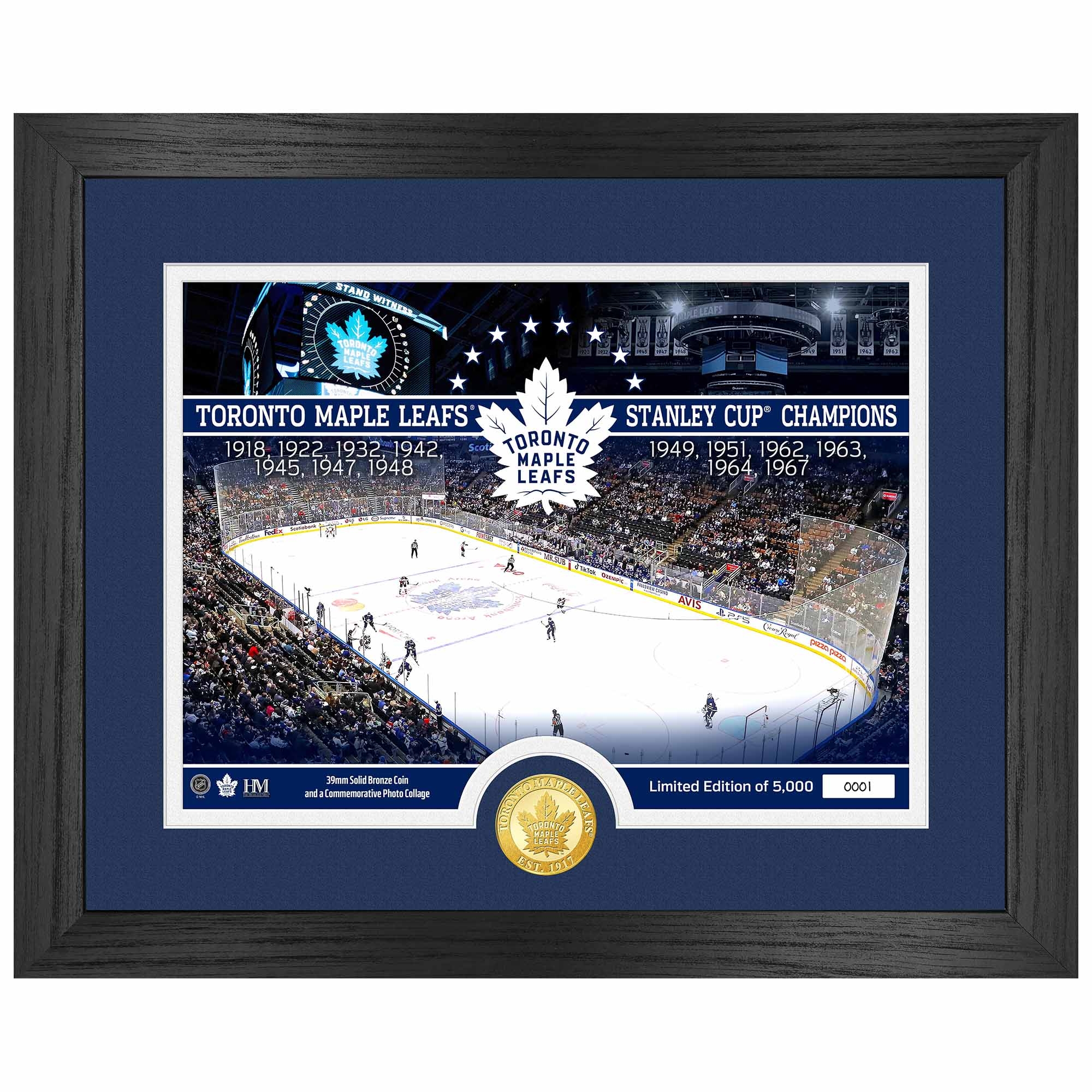 Toronto Maple Leafs 13-Time Stanley Cup Champions Bronze Coin Framed NHL Photo