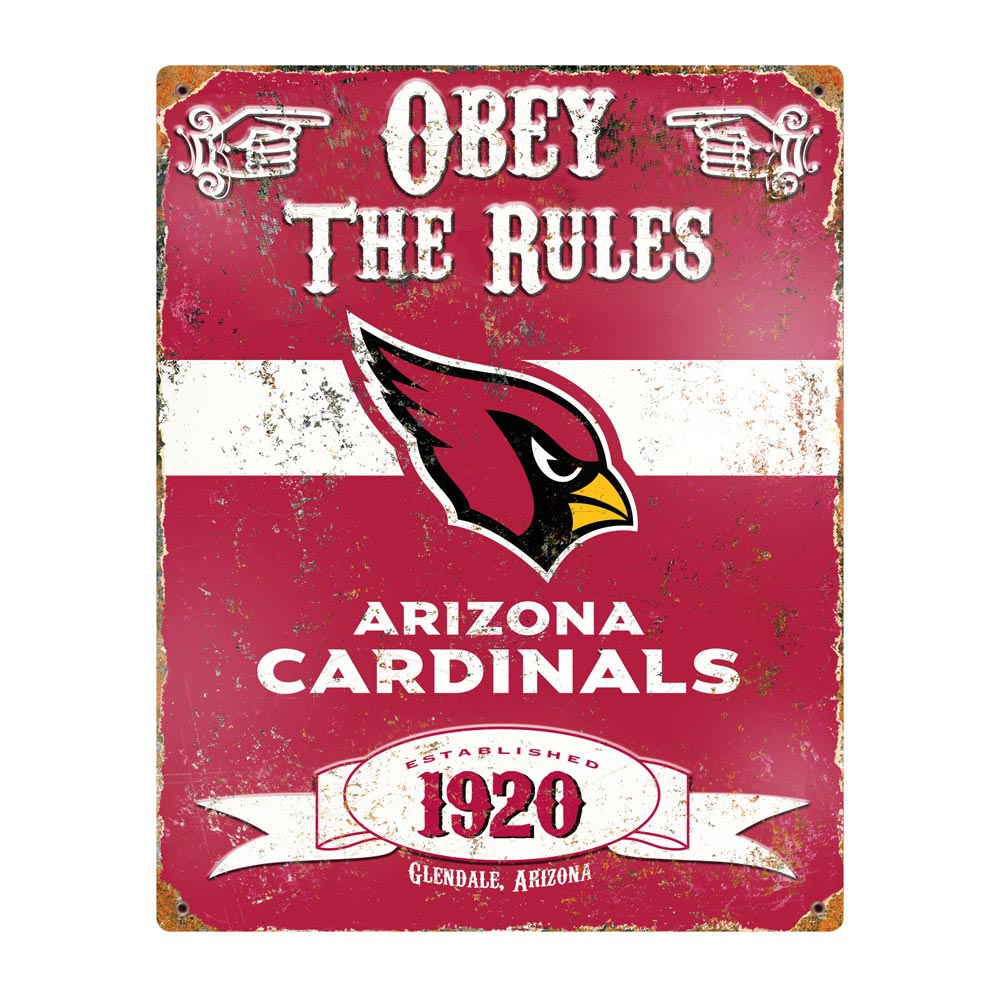 Arizona Cardinals Obey The Rules Embossed NFL Metallschild