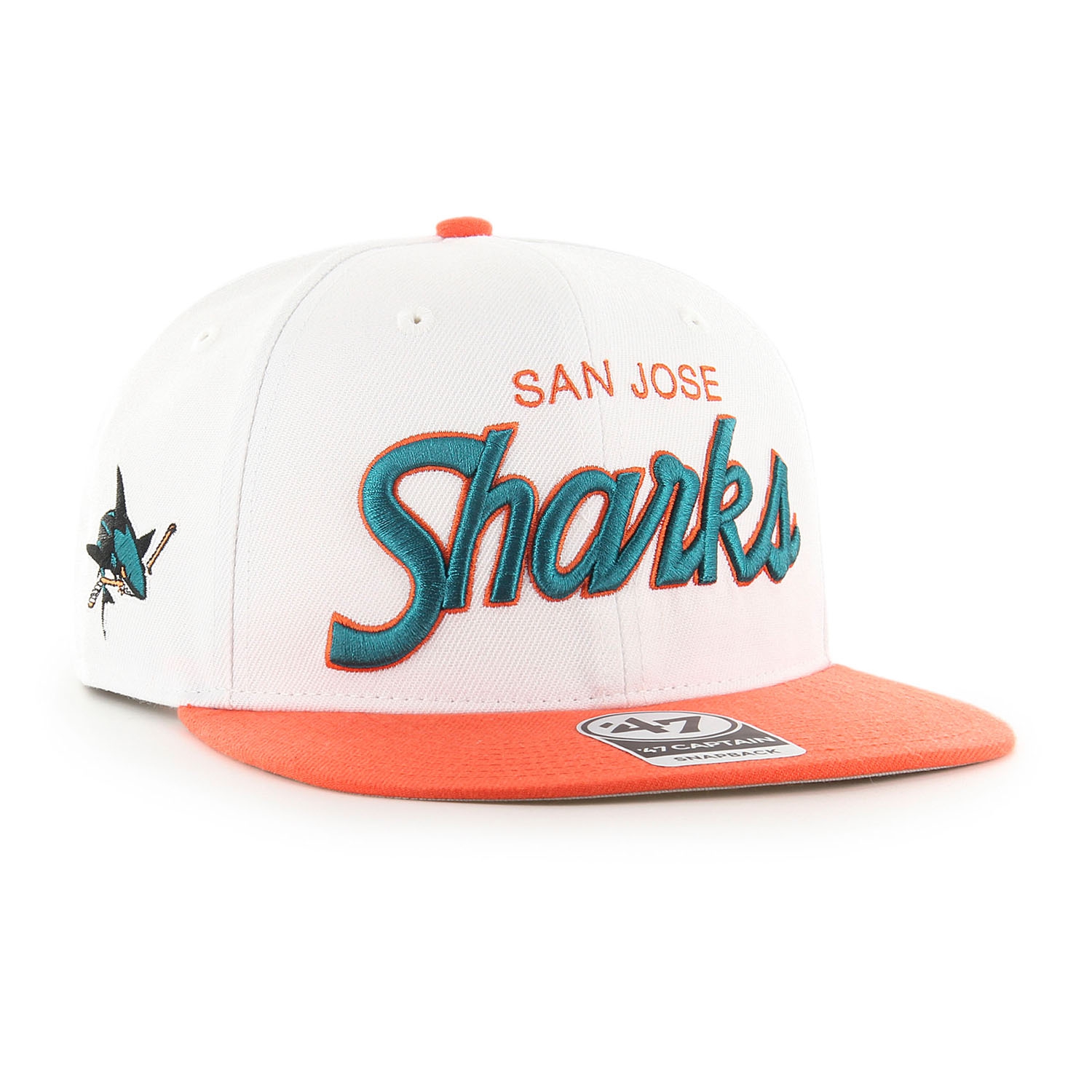 San Jose Sharks Crosstown 2-Tone Script '47 Captain Snapback NHL Cap White