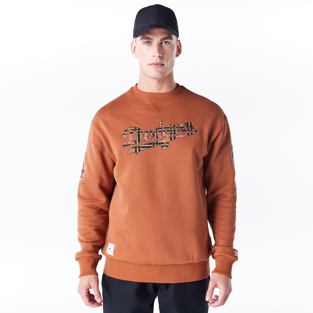 Los Angeles Dodgers Tartan Infill MLB Crewneck Sweater Brown