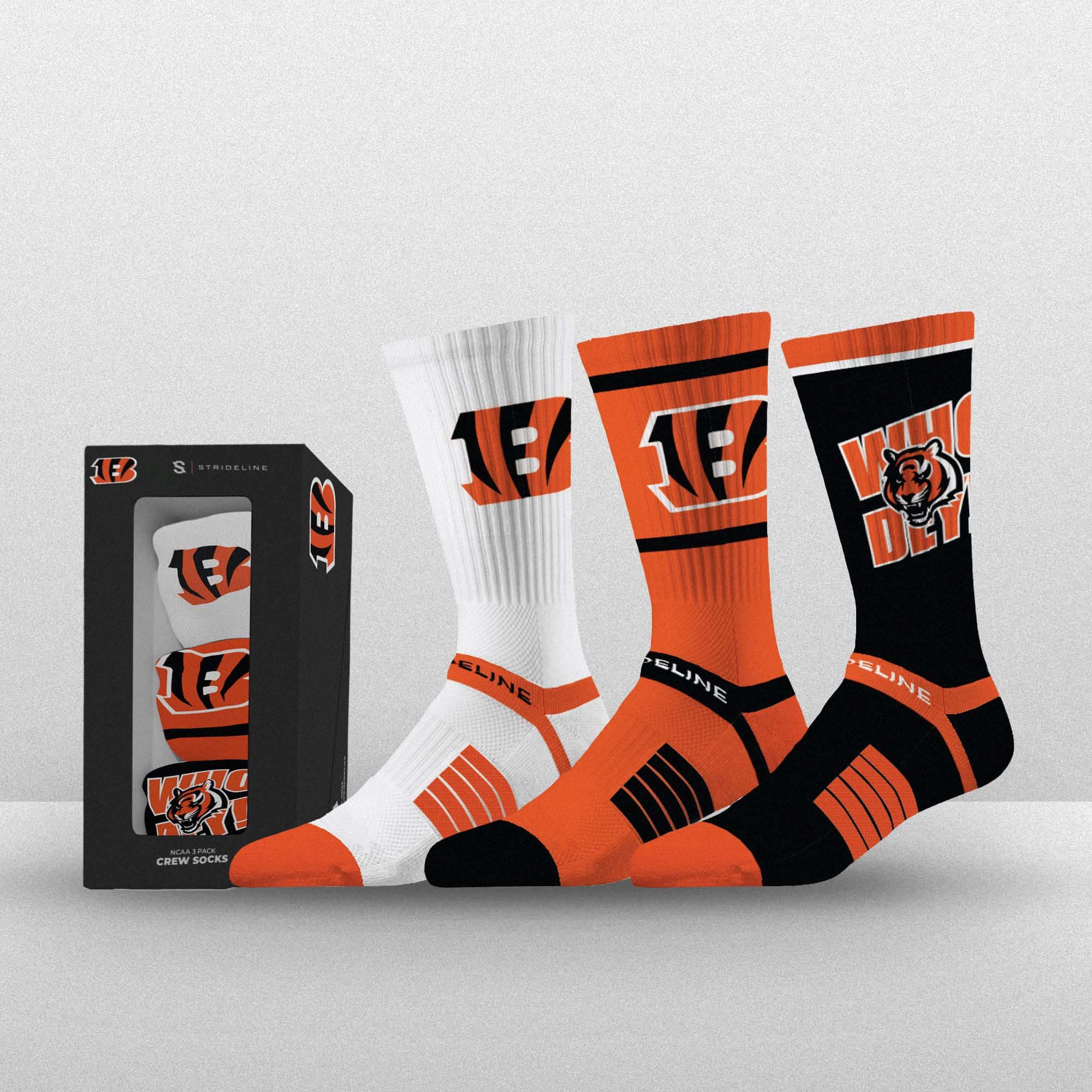 Cincinnati Bengals Strideline Premium NFL Crew Socken 3-Pack Box