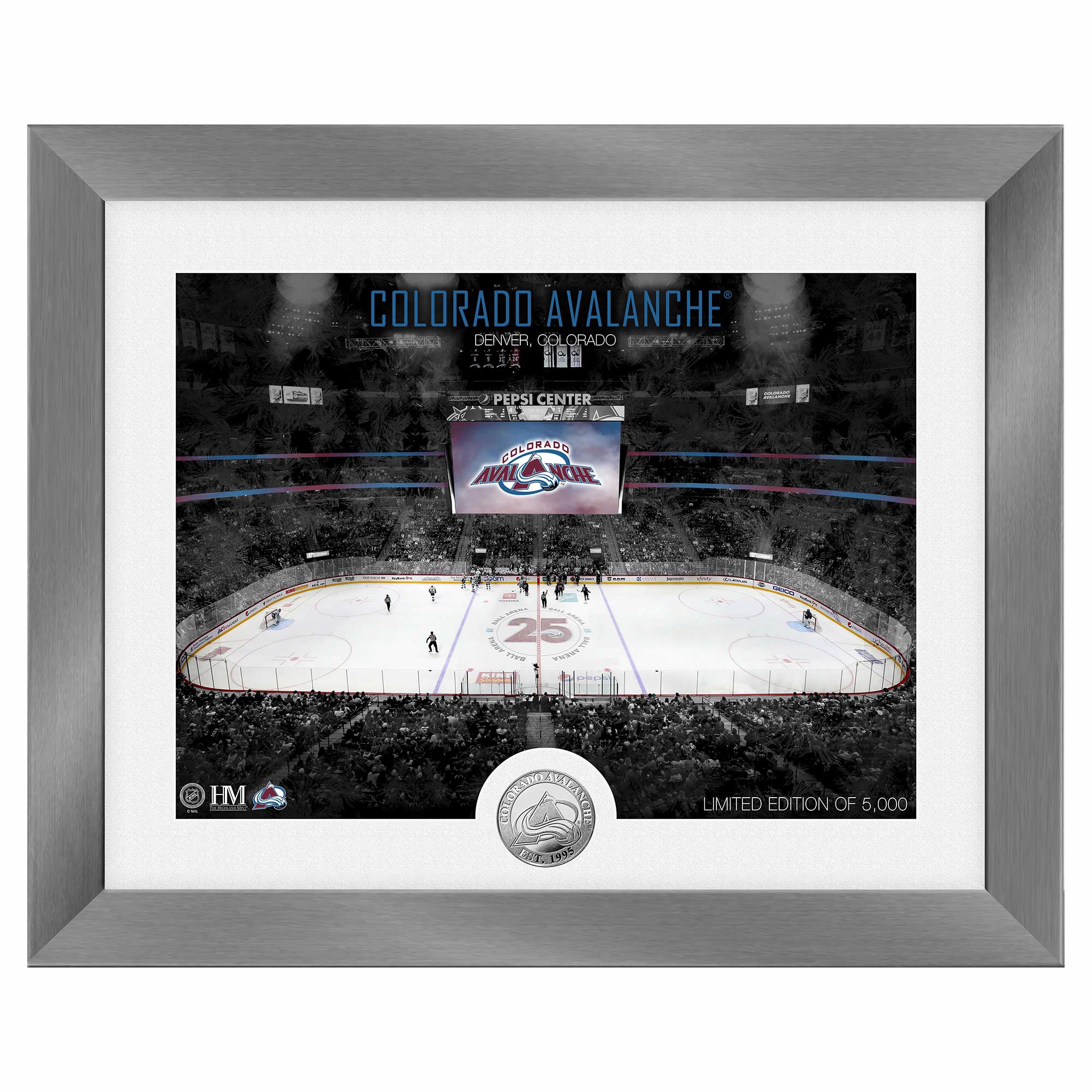 Colorado Avalanche Art Deco Stadium Silver Coin Gerahmtes NHL Bild