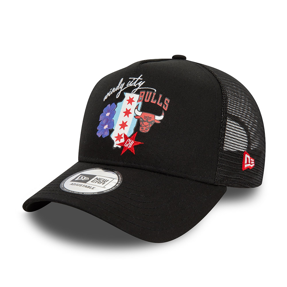 Chicago Bulls State New Era A-Frame Trucker NBA Cap Schwarz