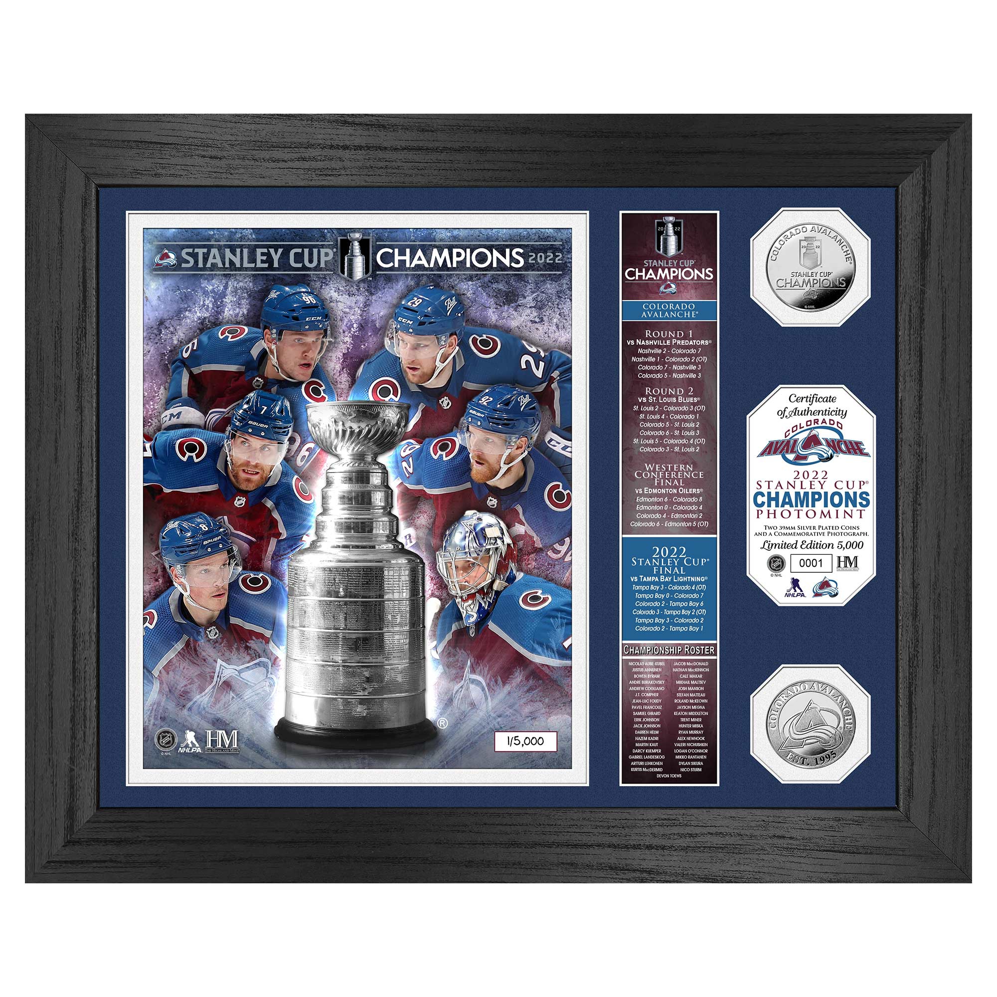 Colorado Avalanche 2022 Stanley Cup Champions Highland Mint Banner Silver Coin Foto
