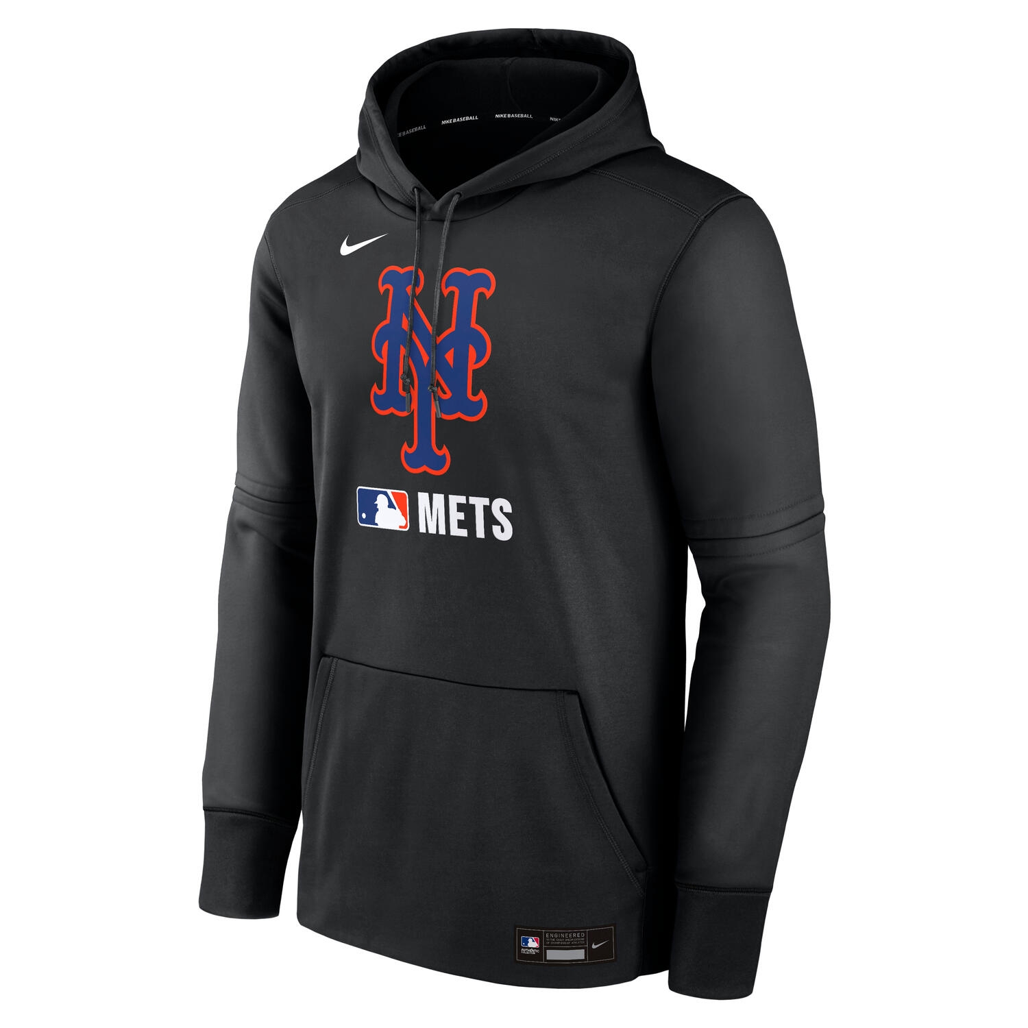 New York Mets 2025 MLB Authentic Performance Therma Hoodie Schwarz