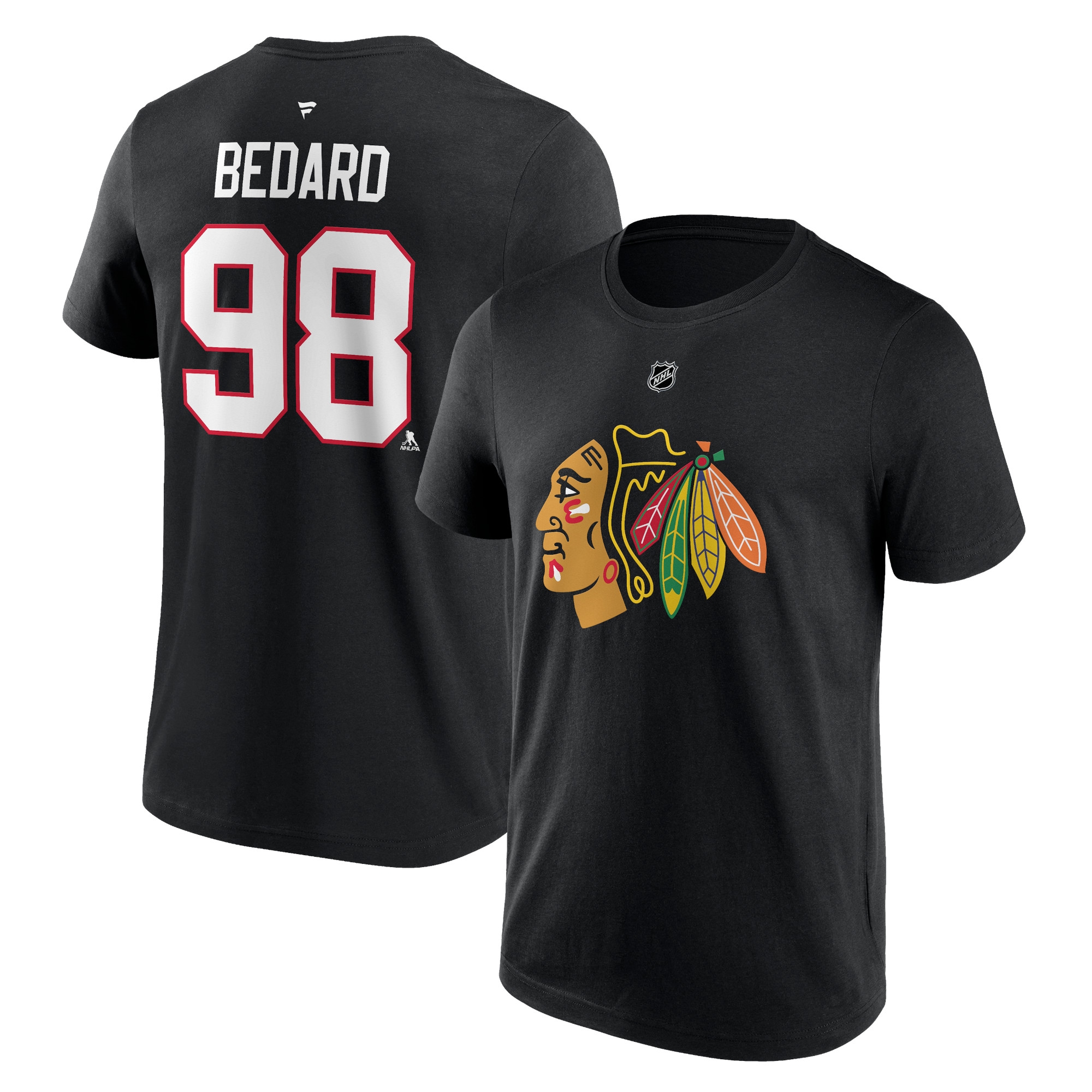 Connor Bedard #98 Chicago Blackhawks Player NHL T-Shirt Schwarz