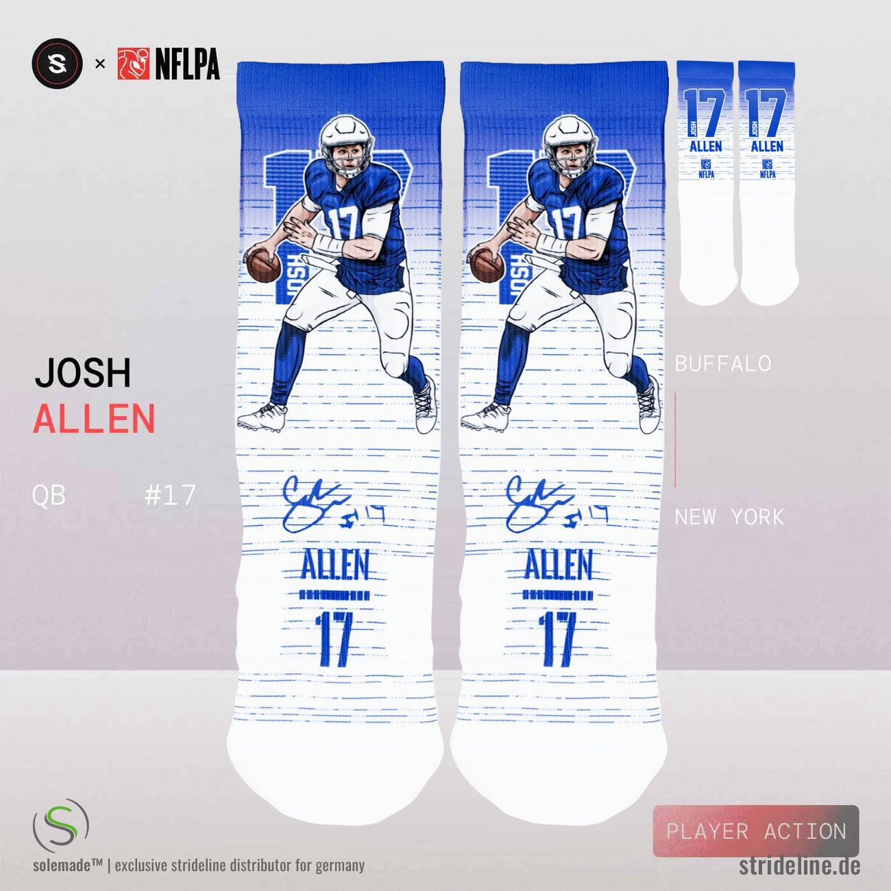 Josh Allen #17 Buffalo Bills Strideline Premium NFLPA Crew Socken