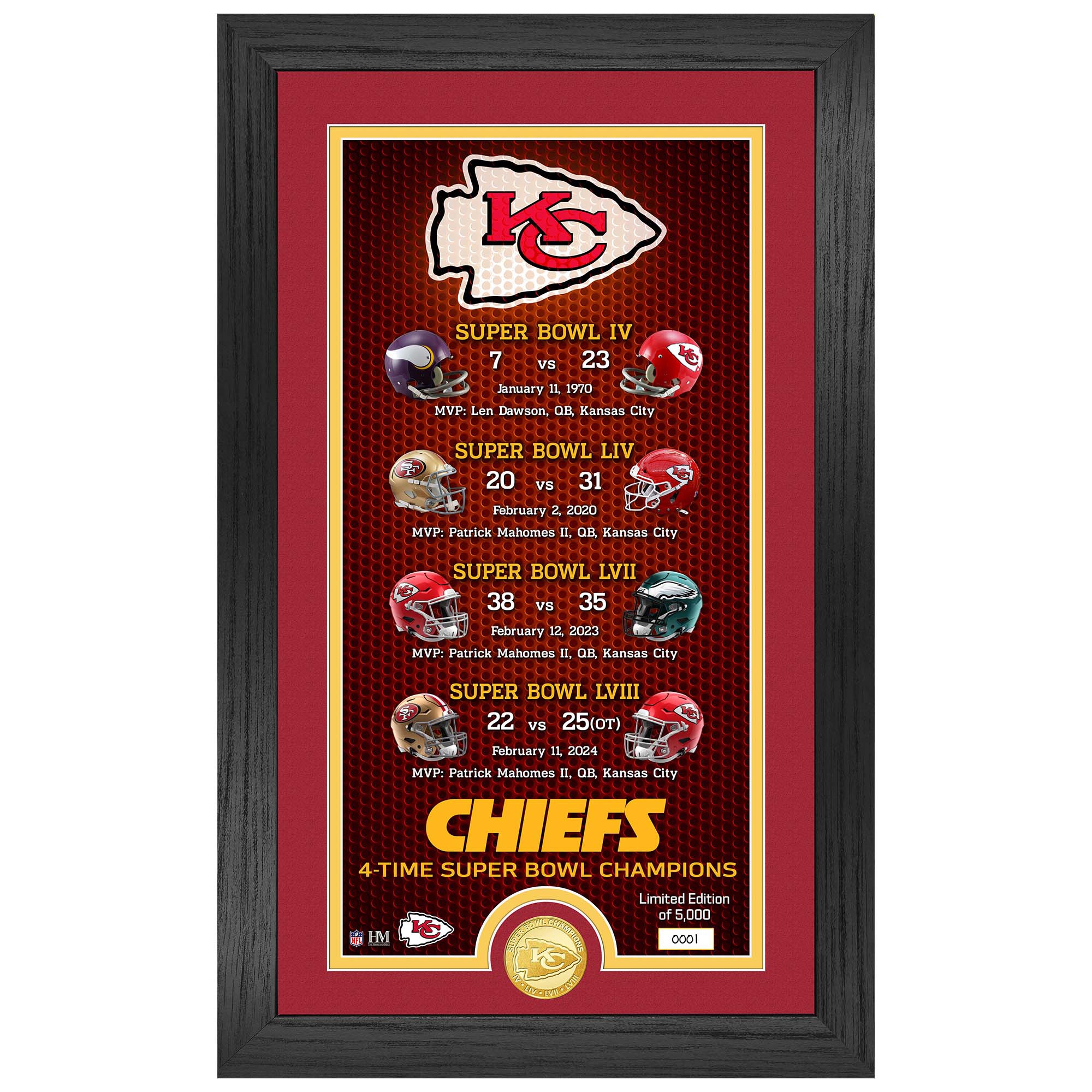 Kansas City Chiefs Super Bowl Champions Legacy Bronze Coin Gerahmtes NFL Bild
