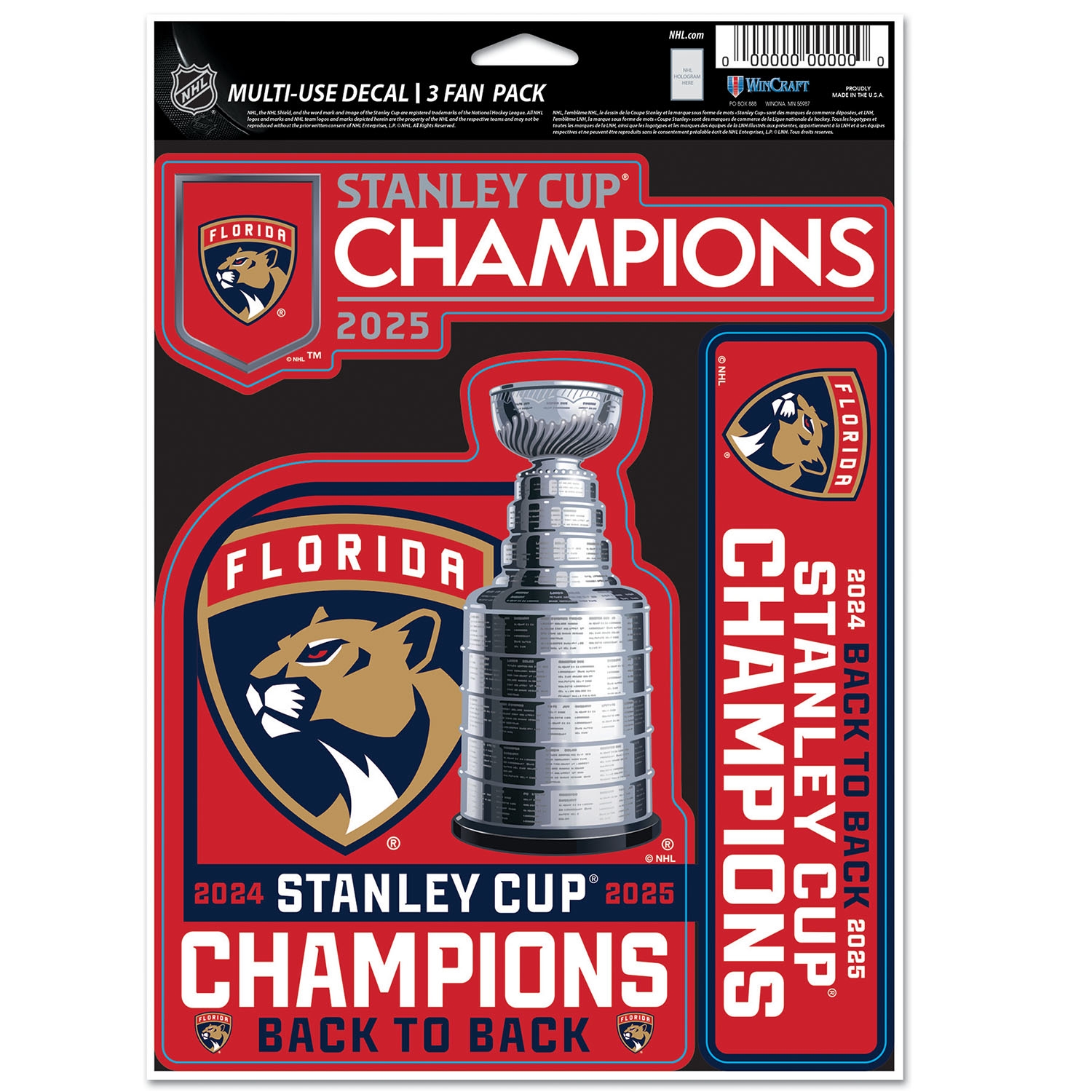 Florida Panthers 2025 Stanley Cup Champions Aufkleber-Set (3 Stk.)