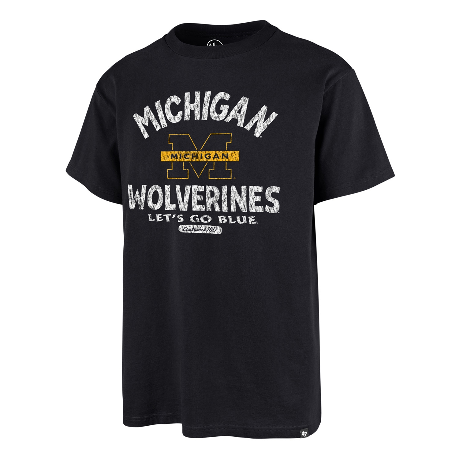 Michigan Wolverines Distressed Logo '47 Echo NCAA T-Shirt Navy