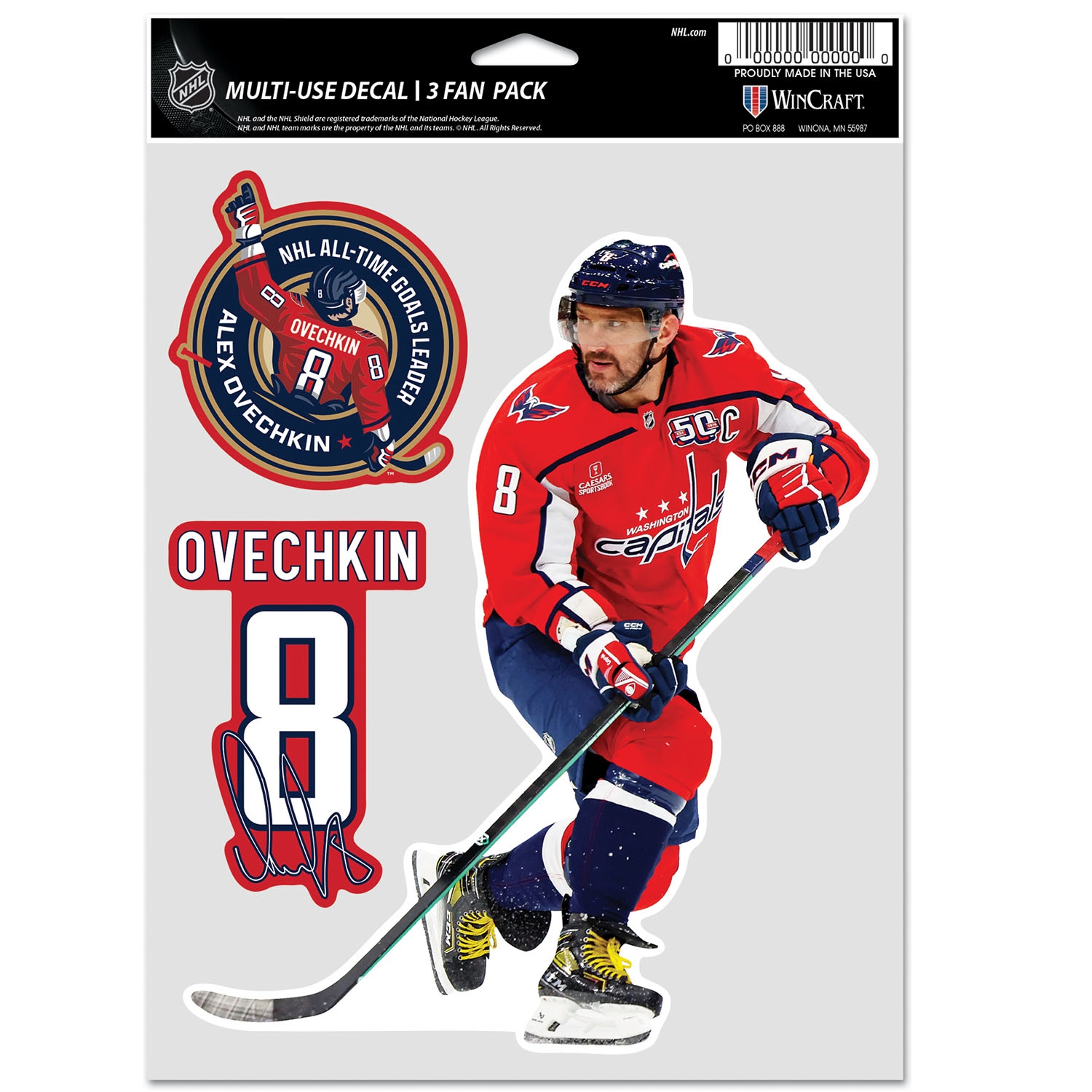 Alex Ovechkin 895 Goals Record NHL Decals Set (3 Pcs.)