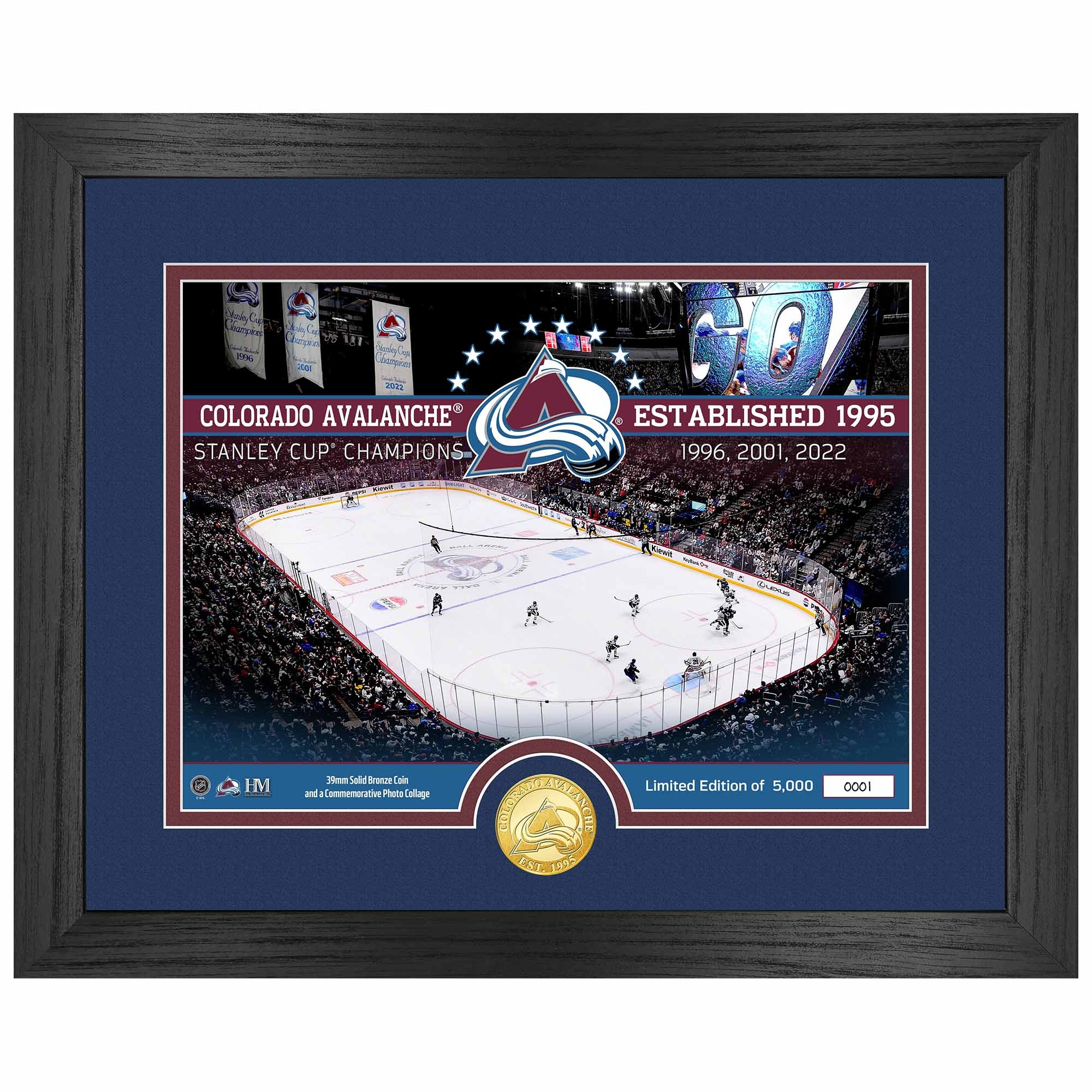 Colorado Avalanche 3-Time Stanley Cup Champions Bronze Coin Gerahmtes NHL Bild