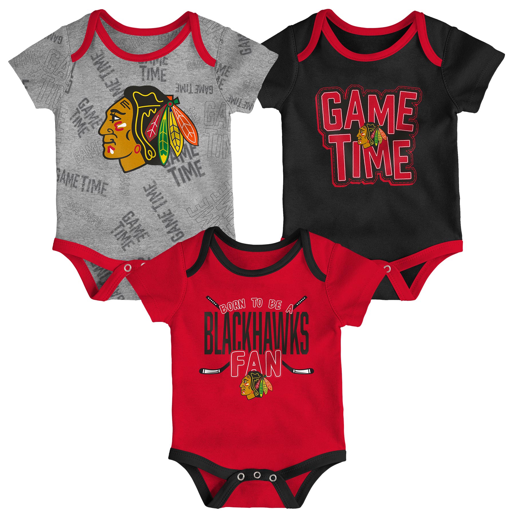 Chicago Blackhawks Game Time NHL Baby Bodysuit Set (3-Piece)