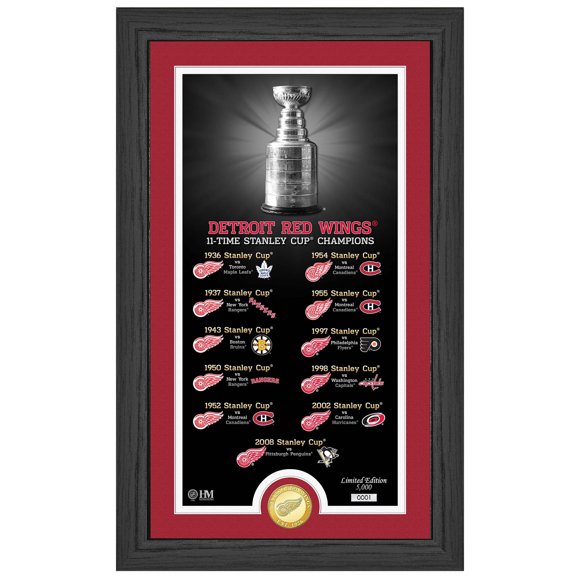 Detroit Red Wings Stanley Cup Legacy Bronze Coin Framed NHL Photo