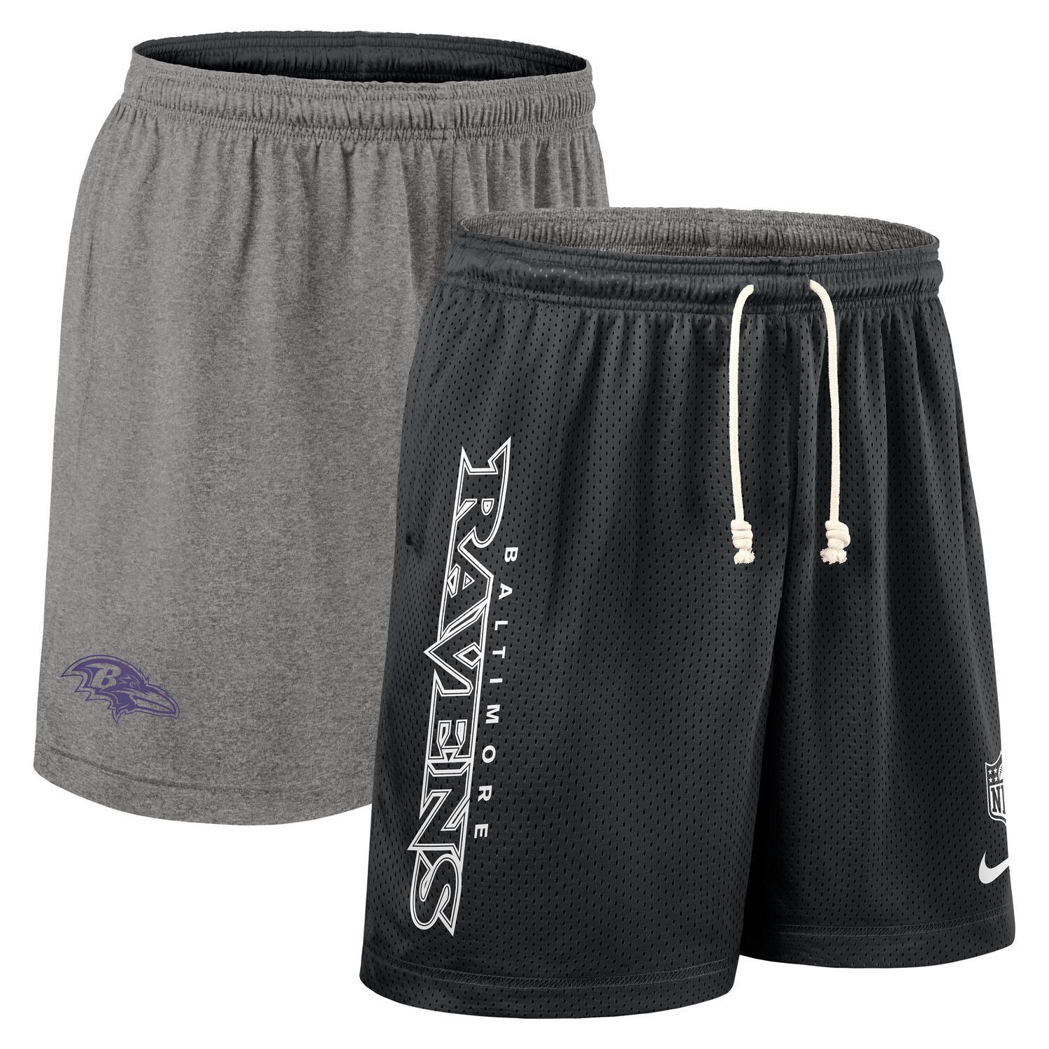 Baltimore Ravens 2025 NFL Sideline Reversible Mesh Nike Dri-FIT Shorts Schwarz