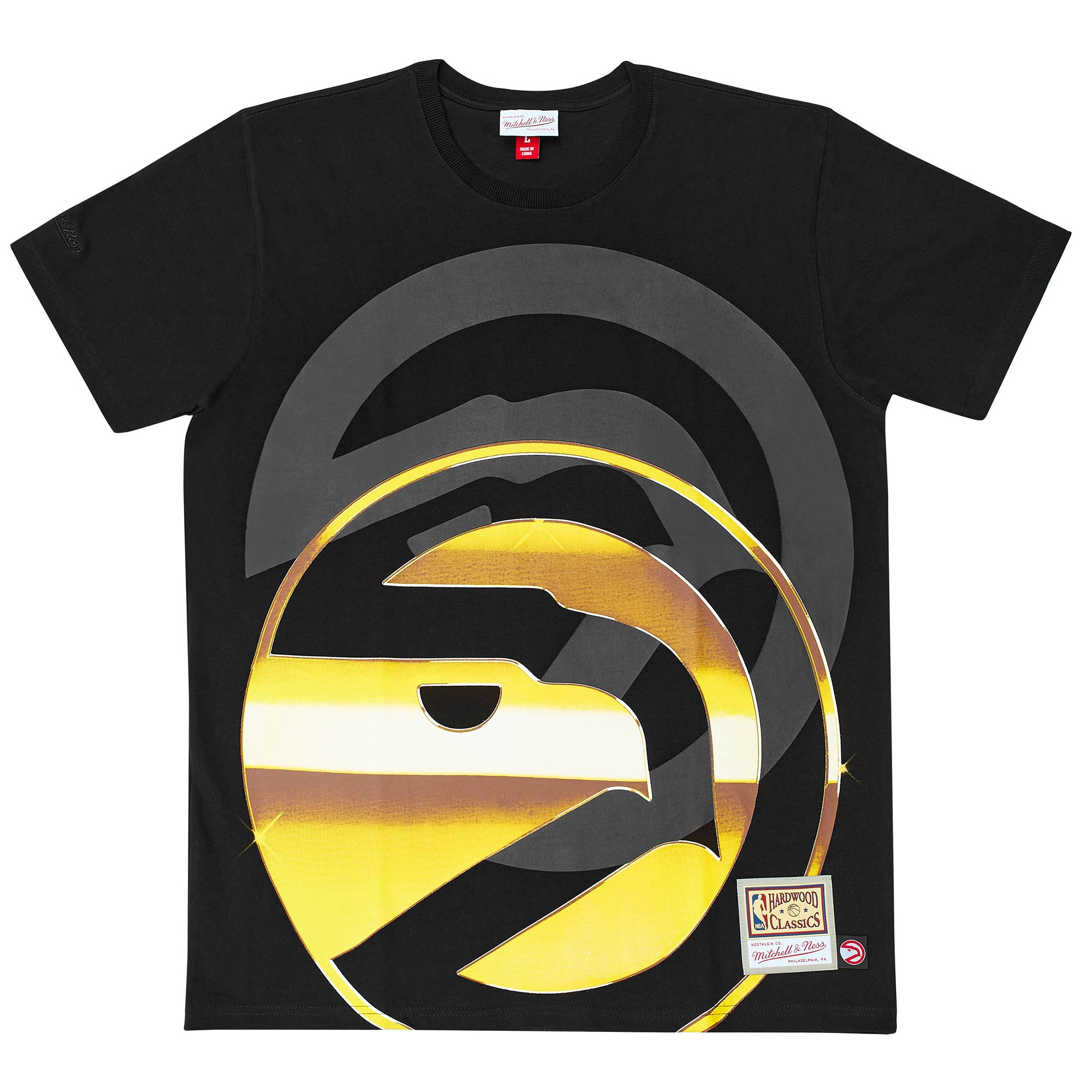 Atlanta Hawks Big Face 4.0 Heavyweight Mitchell & Ness NBA T-Shirt Schwarz