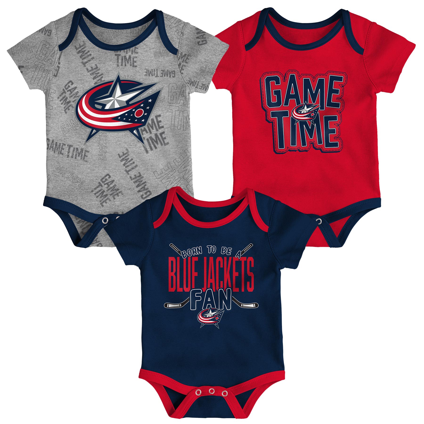 Columbus Blue Jackets Game Time NHL Baby Bodysuit Set (3-Piece)