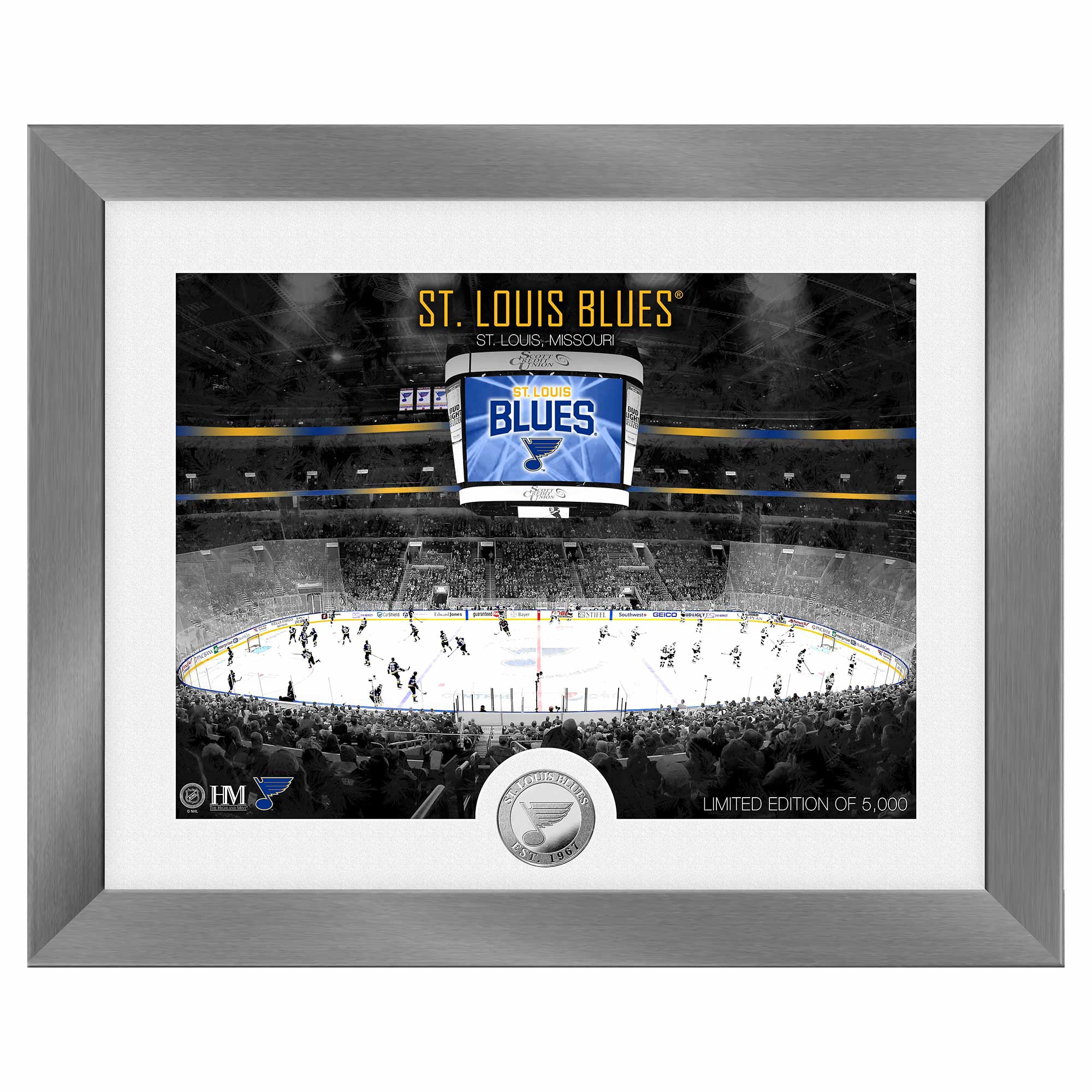 St. Louis Blues Art Deco Stadium Silver Coin Framed NHL Photo
