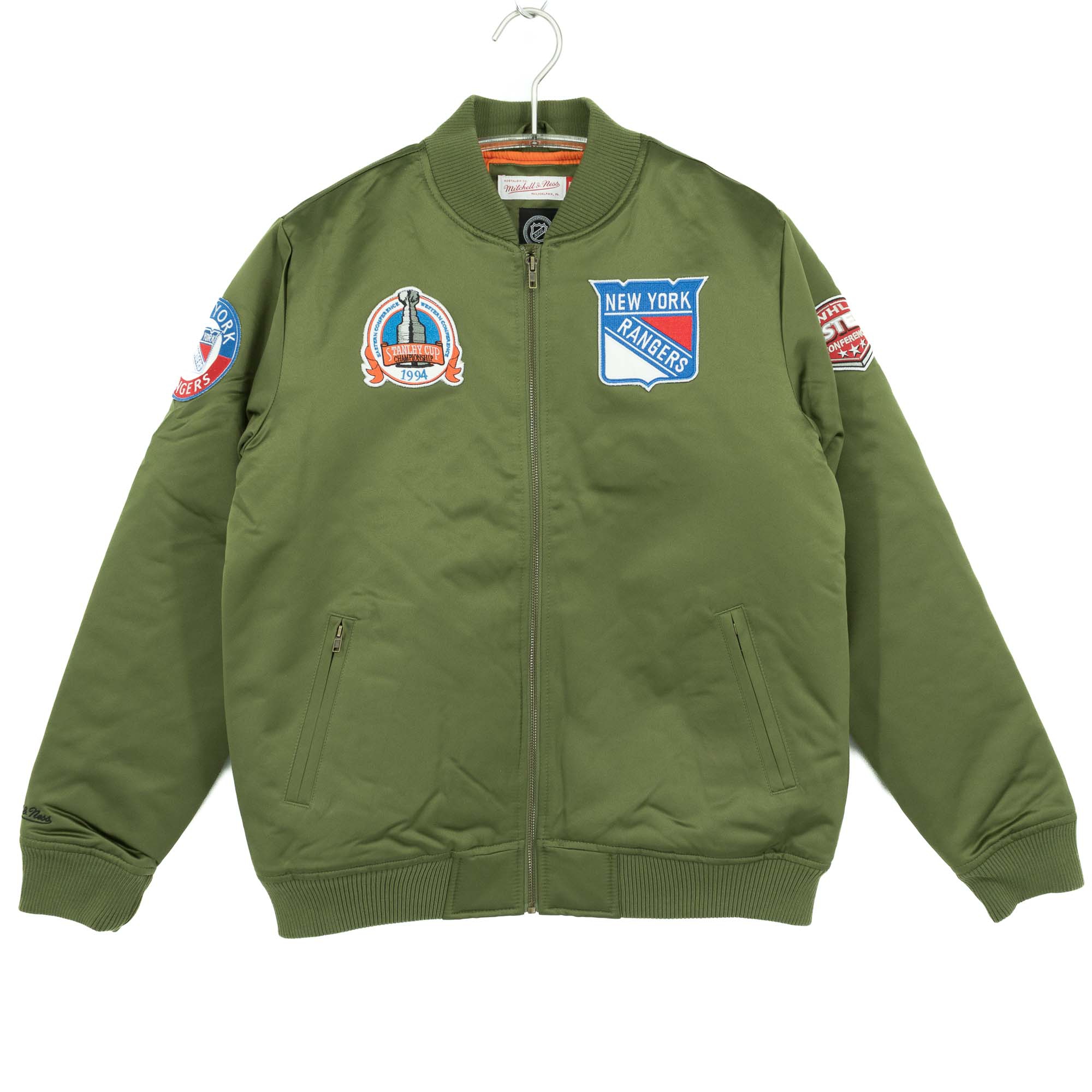 New York Rangers Olive Mitchell & Ness Heavyweight Satin NHL Jacket