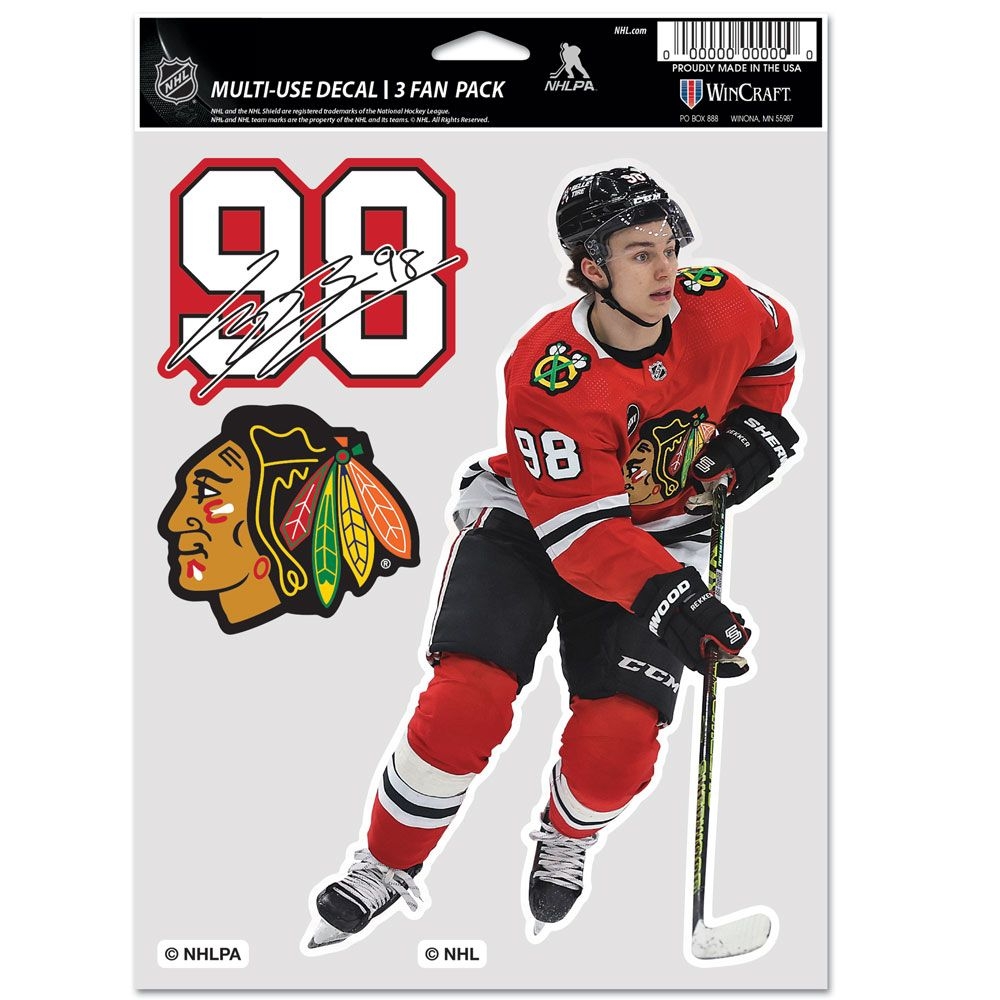 Connor Bedard #98 Chicago Blackhawks Player NHL Aufkleber-Set (3 Stk.)