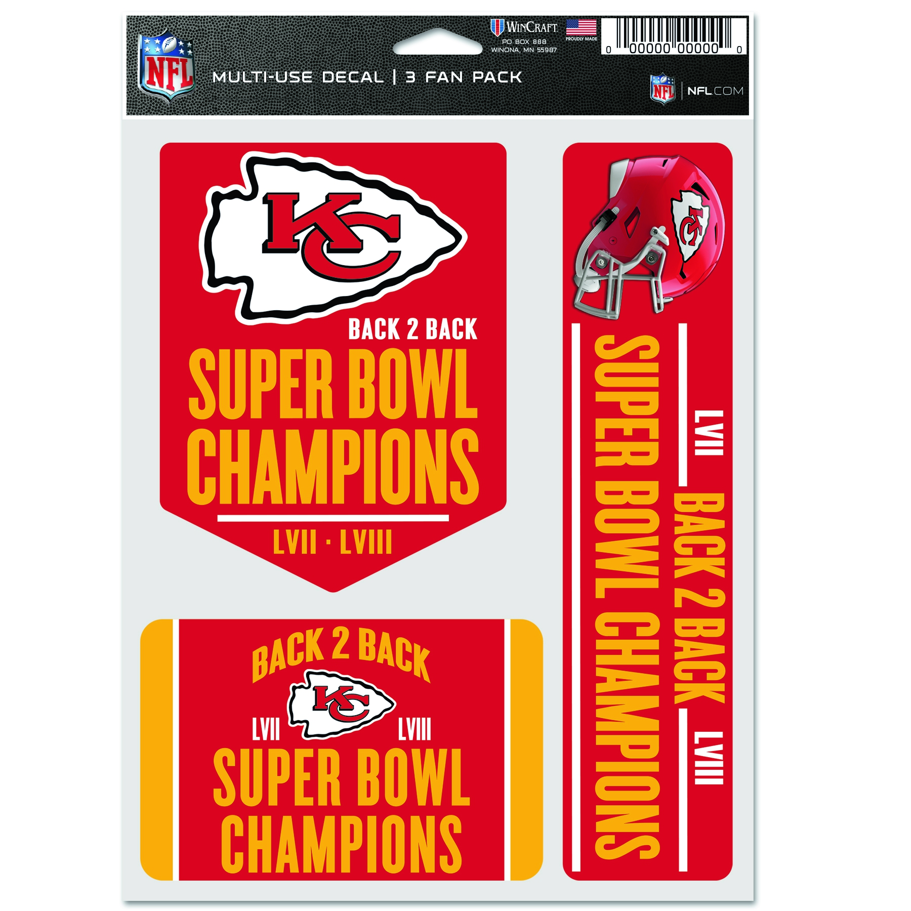 Kansas City Chiefs Super Bowl LVIII Champions NFL Aufkleber-Set (3 Stk.)
