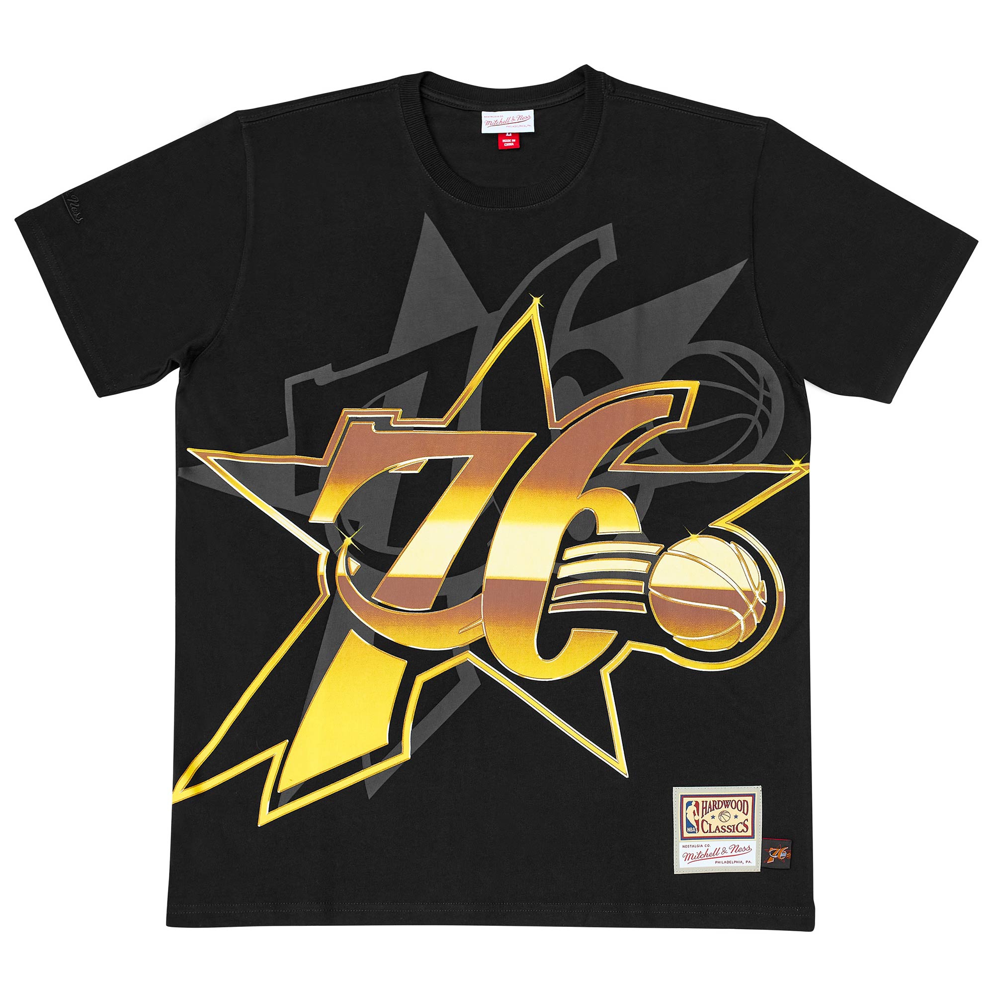 Philadelphia 76ers Big Face 4.0 Heavyweight Mitchell & Ness NBA T-Shirt Schwarz
