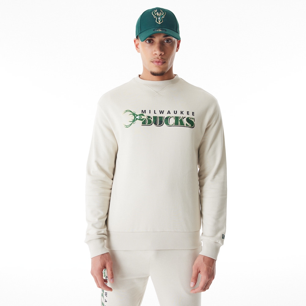 Milwaukee Bucks New Era NBA Crewneck Sweatshirt Stone