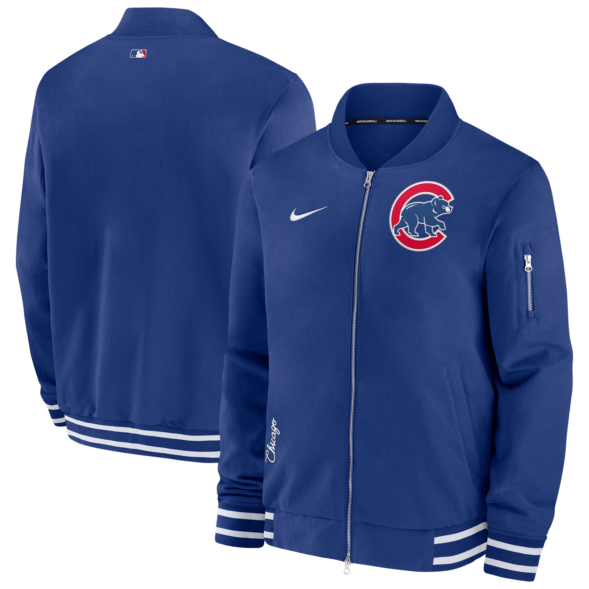 Chicago Cubs 2024 MLB Authentic Collection Nike Bomber Jacket Blue