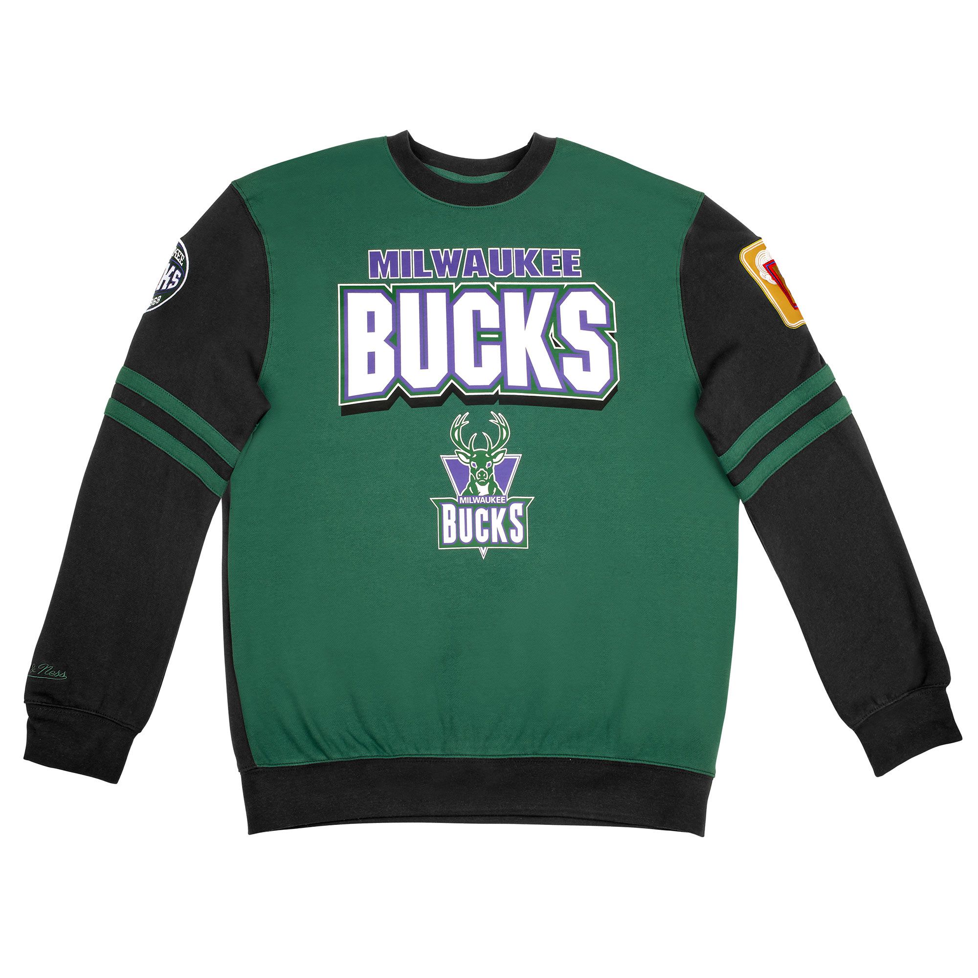 Milwaukee Bucks All Over 2.0 Mitchell & Ness NBA Crew Fleece Pullover