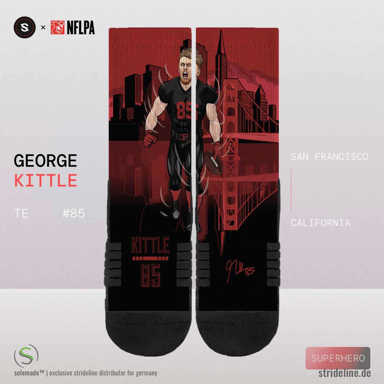 George Kittle San Francisco 49ers Strideline Premium NFLPA Crew Socken