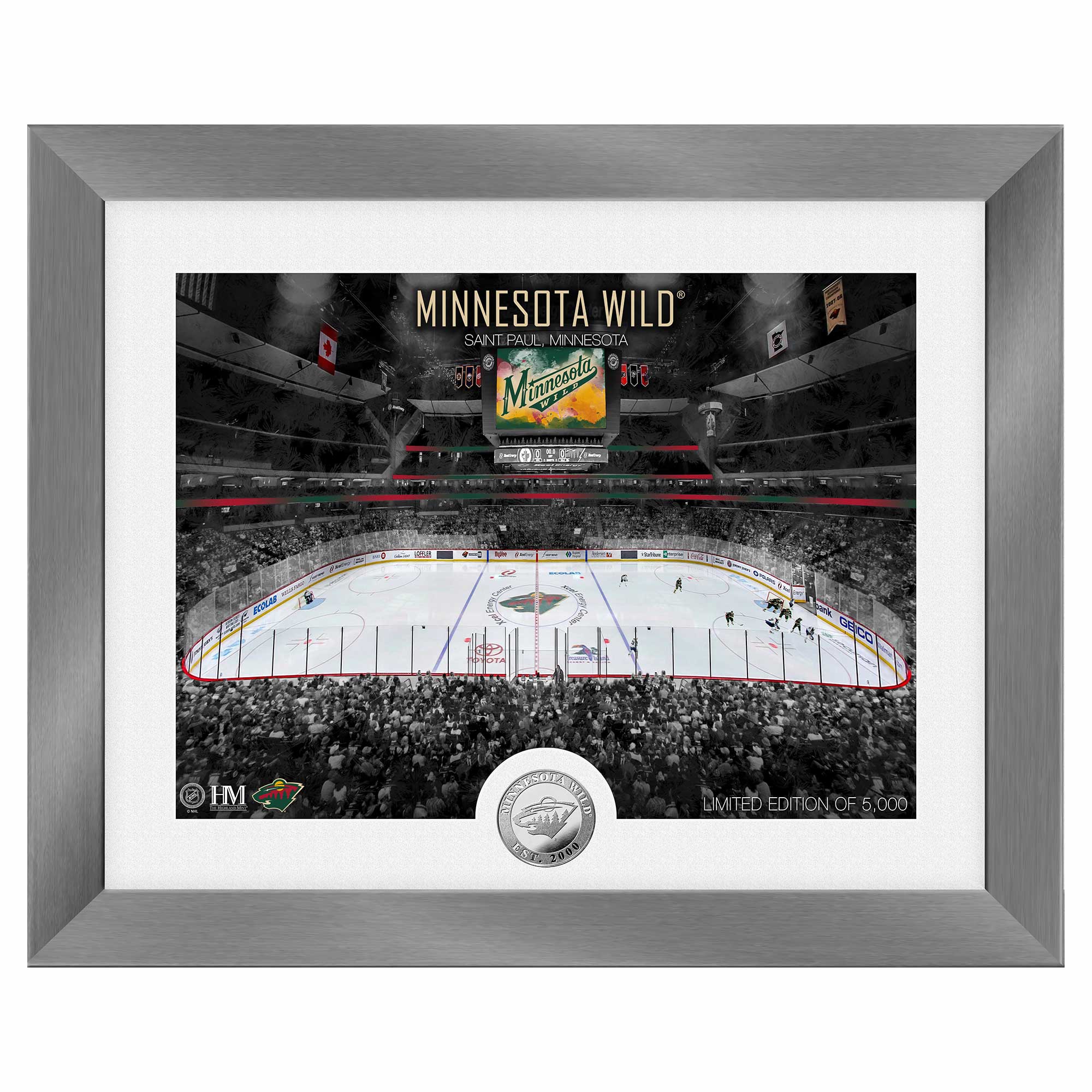 Minnesota Wild Art Deco Stadium Silver Coin Gerahmtes NHL Bild