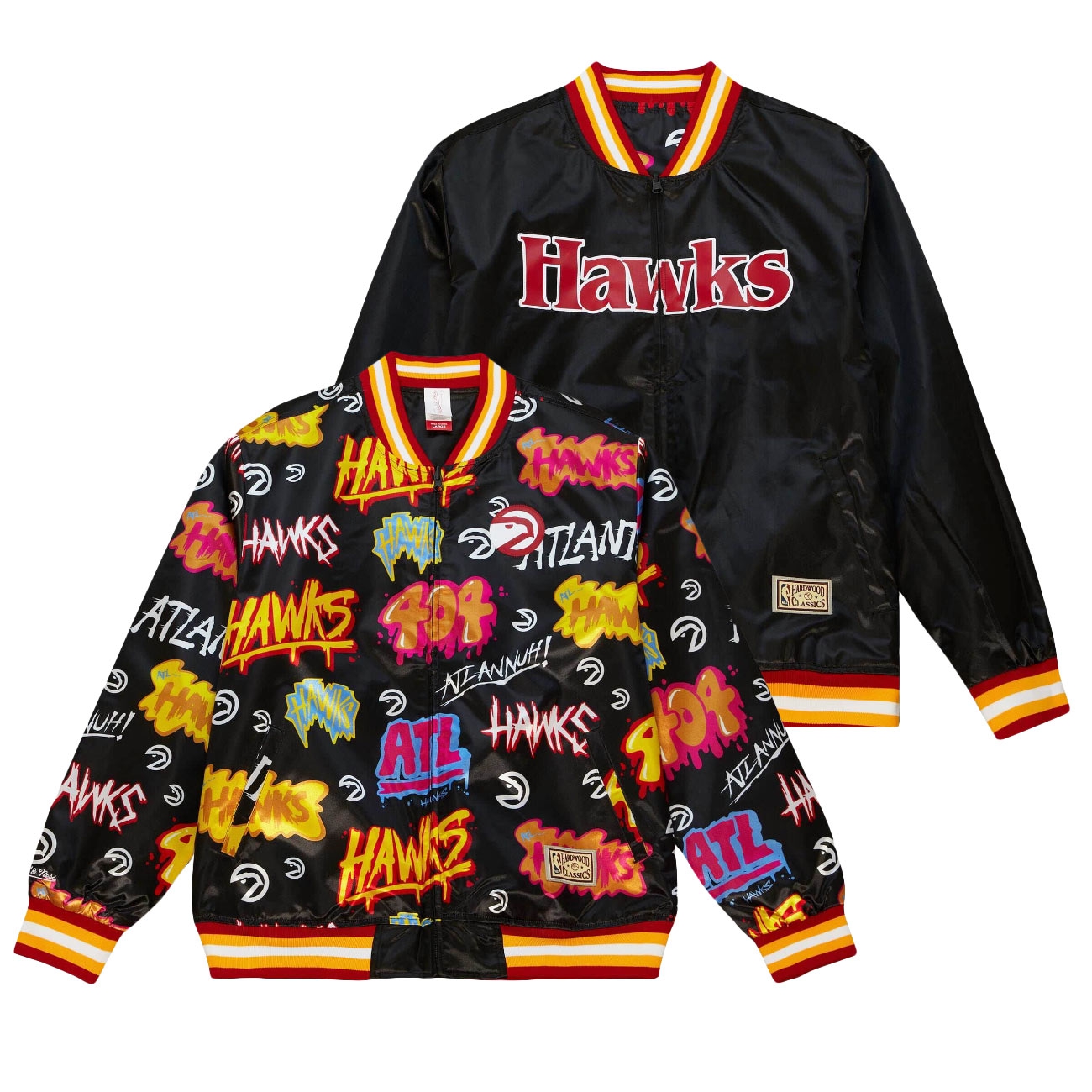Atlanta Hawks Slap Sticker Reversible Lightweight Satin NBA Jacke Schwarz