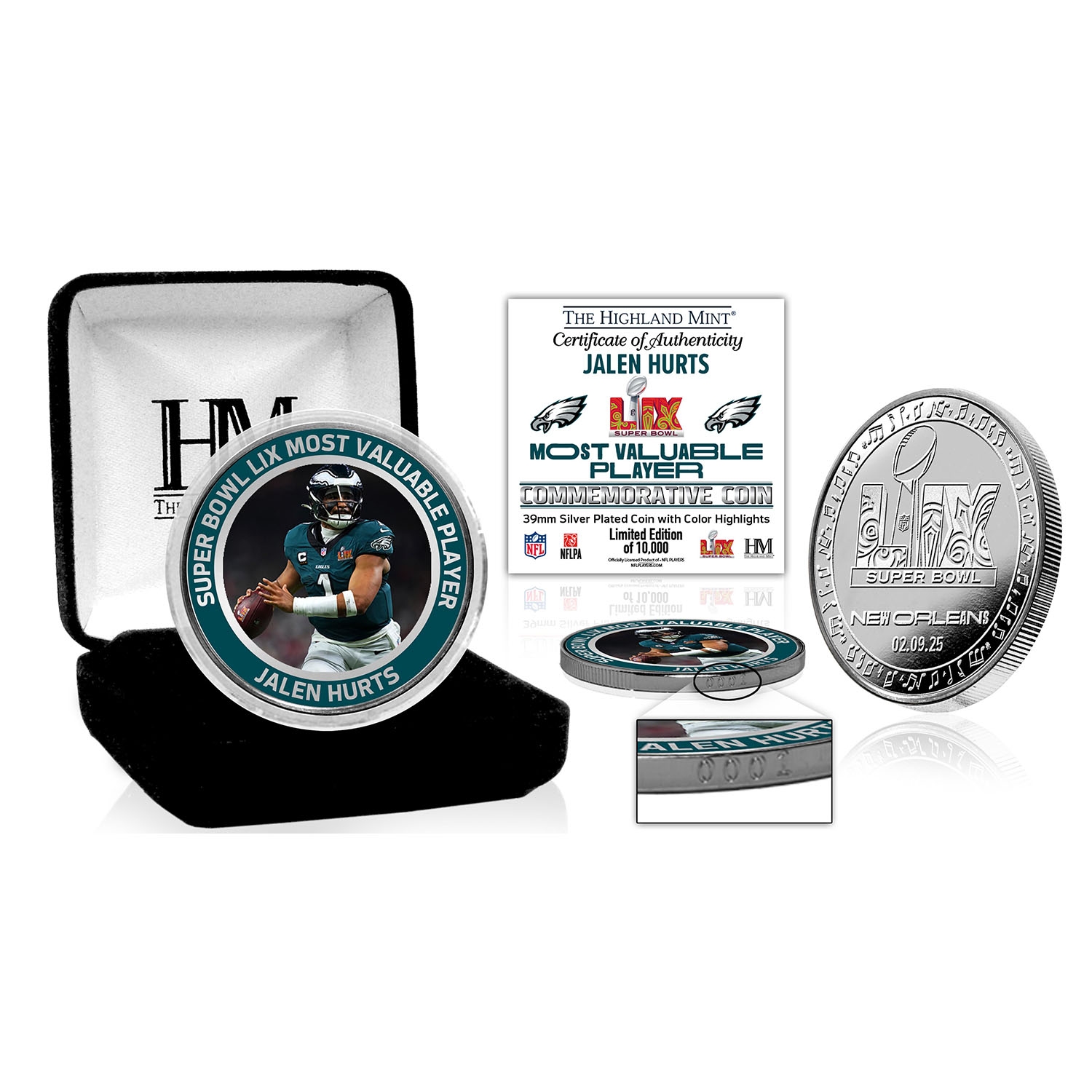 Jalen Hurts Super Bowl LIX MVP Silver Commemorative Coin