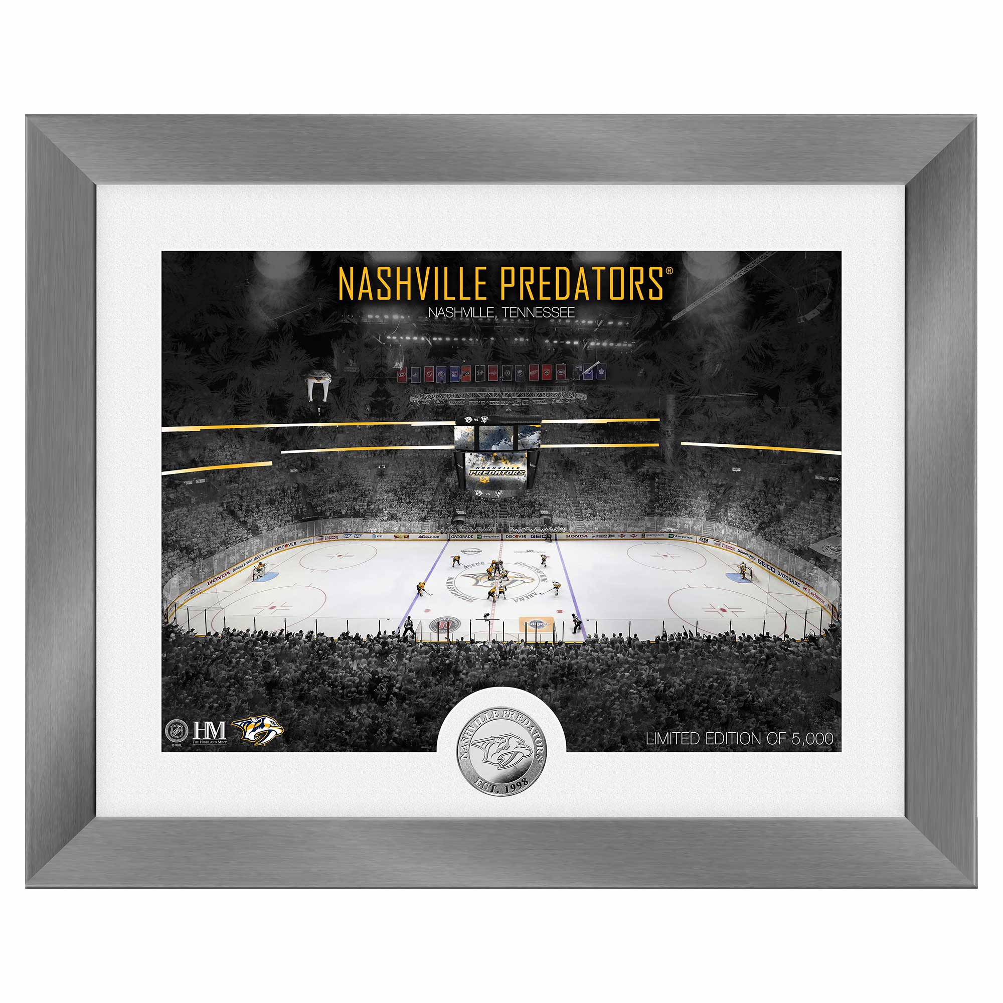 Nashville Predators Art Deco Stadium Silver Coin Framed NHL Photo