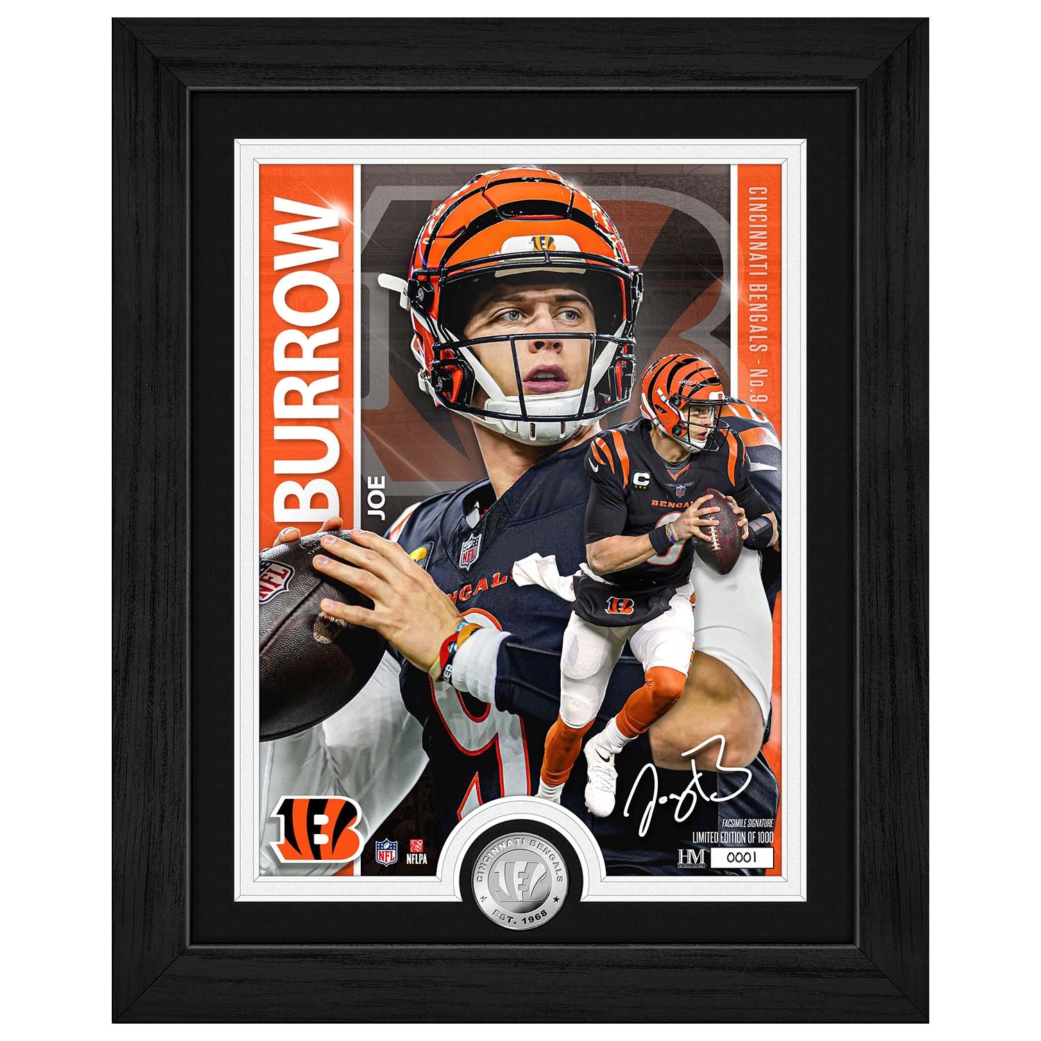 Joe Burrow Cincinnati Bengals Artist Proof Silver Coin NFL Photo Frame