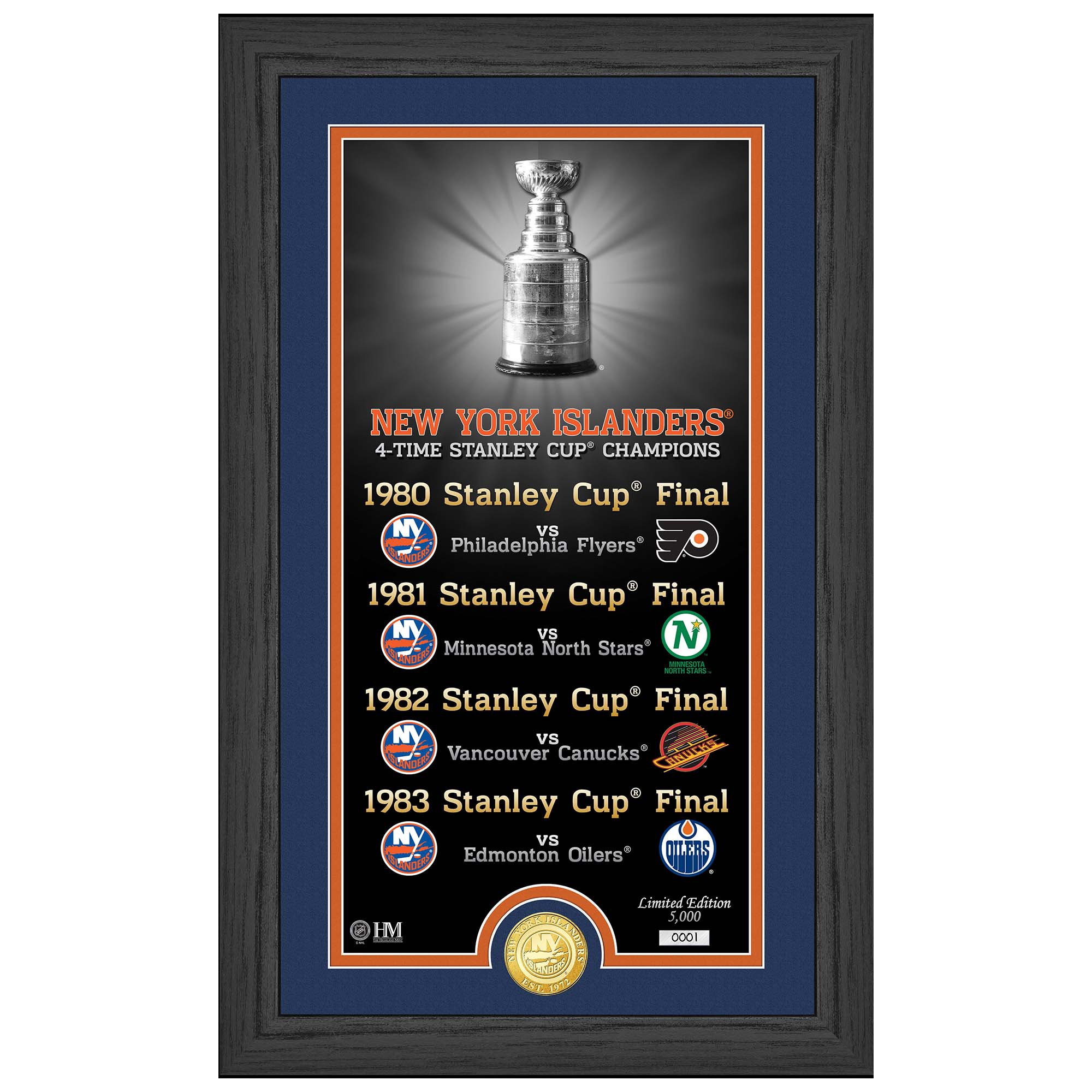 New York Islanders Stanley Cup Legacy Bronze Coin Framed NHL Photo