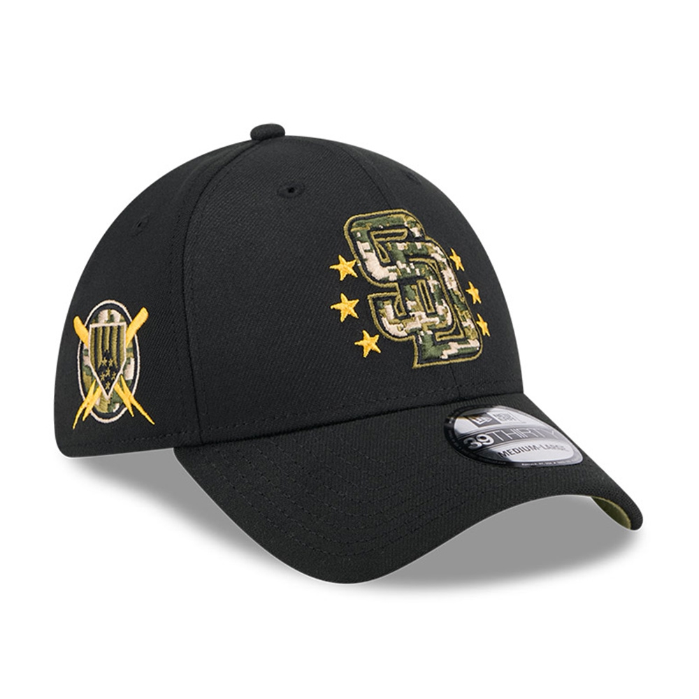 San Diego Padres 2024 MLB Armed Forces New Era 39THIRTY Flex Cap Black