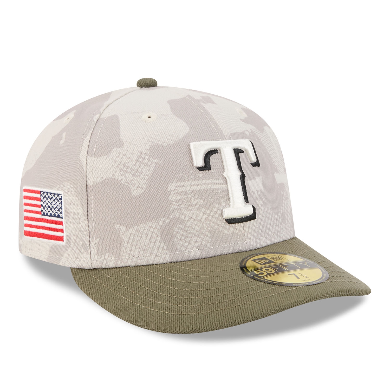 Texas Rangers 2025 MLB Authentic Armed Forces Pre-Curved 59FIFTY Fitted Cap