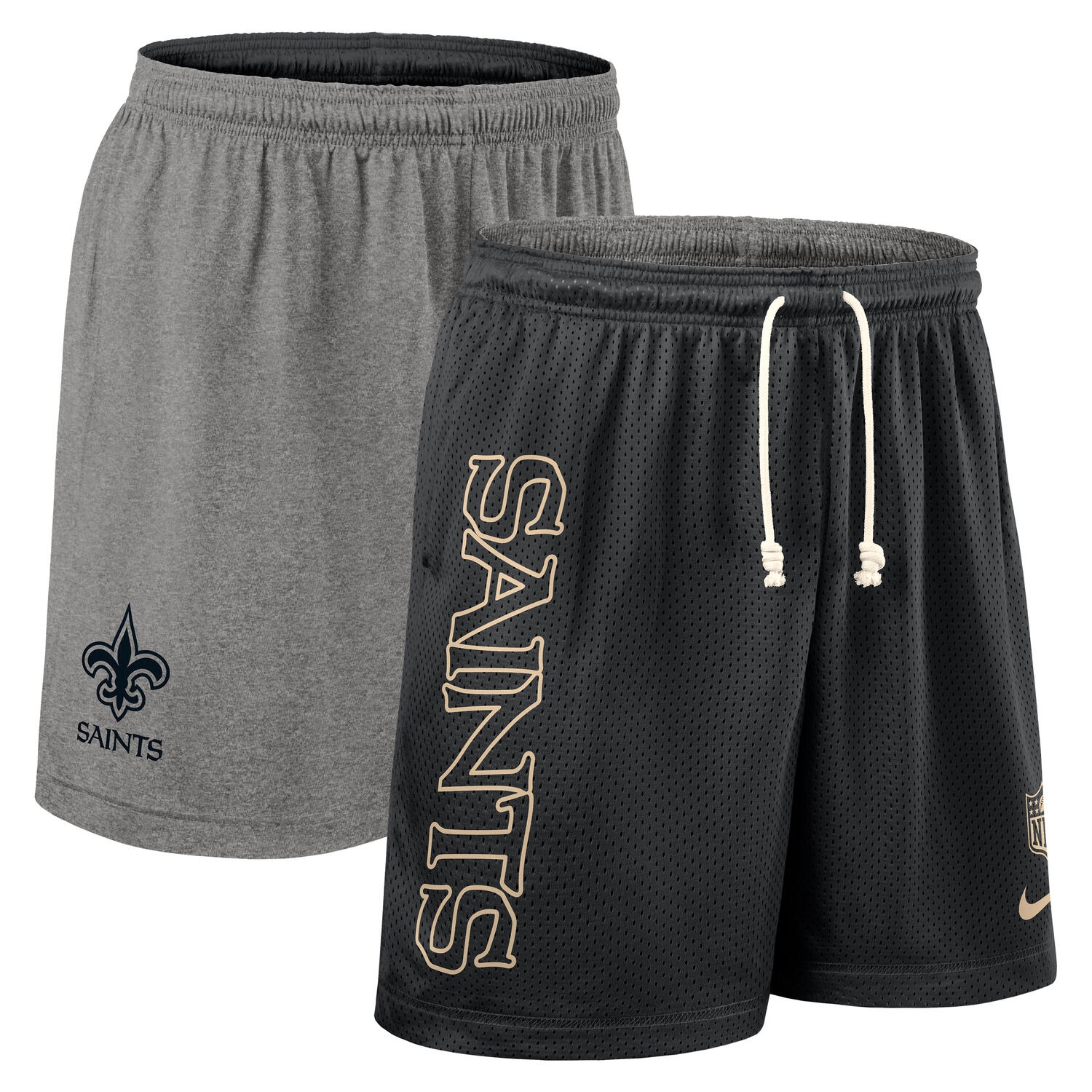 New Orleans Saints 2025 NFL Sideline Reversible Mesh Nike Dri-FIT Shorts Schwarz