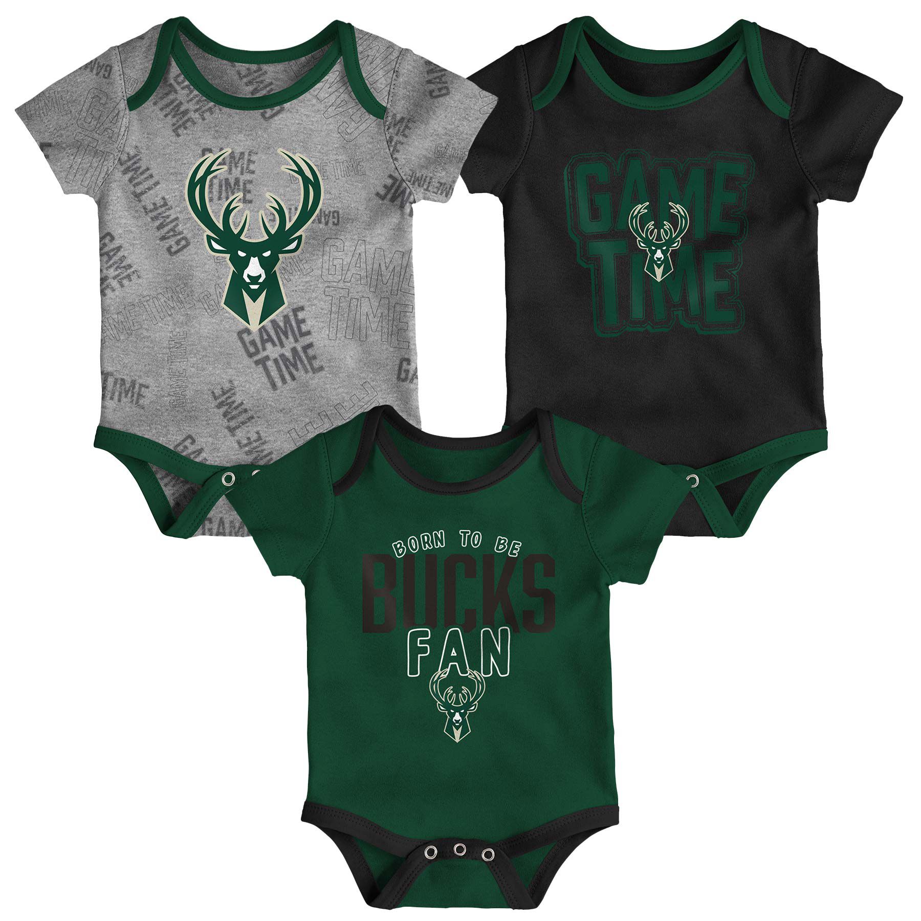 Milwaukee Bucks Game Time NBA Baby Bodysuit Set (3-Piece)