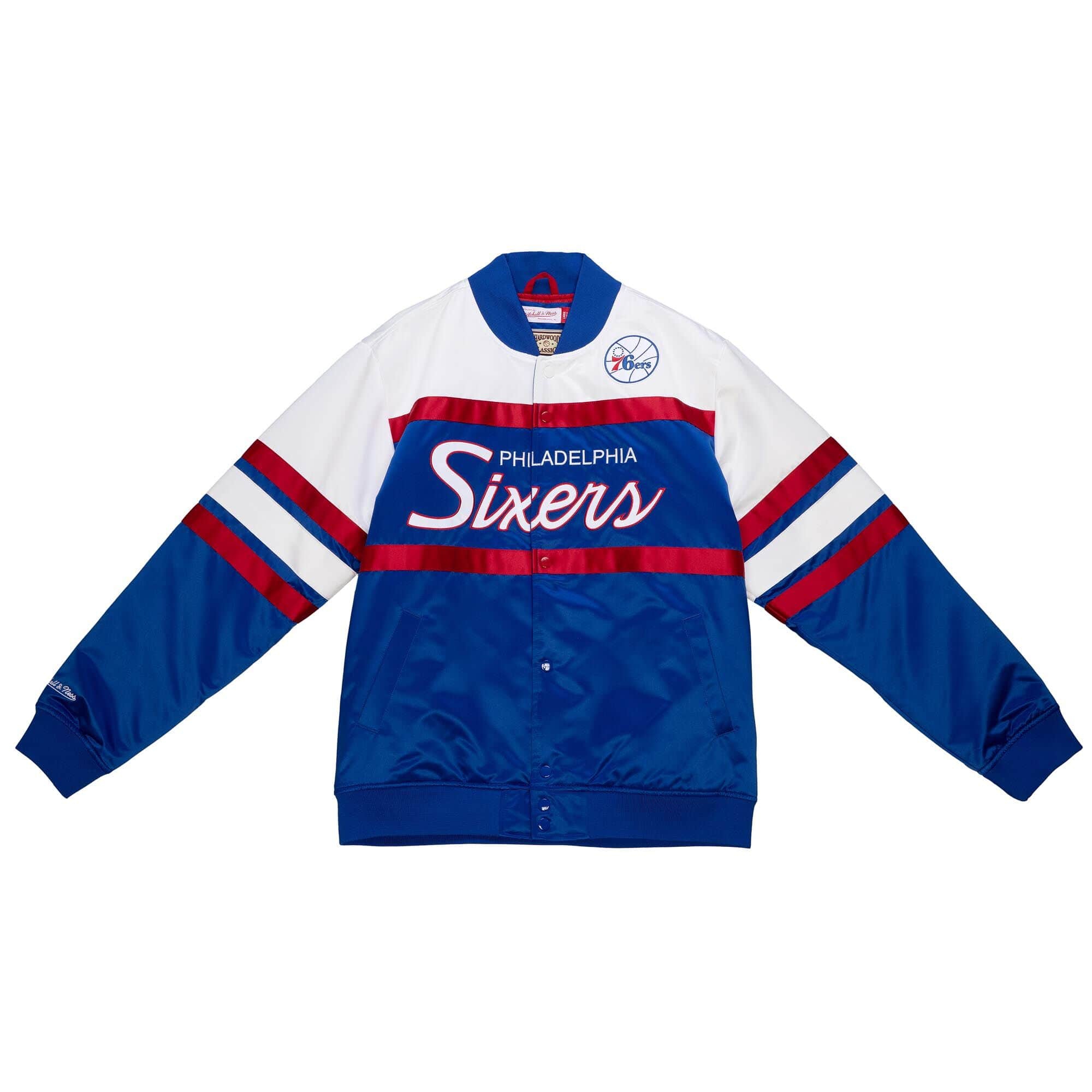 Philadelphia 76ers Mitchell & Ness Script Heavyweight Satin NBA Jacke