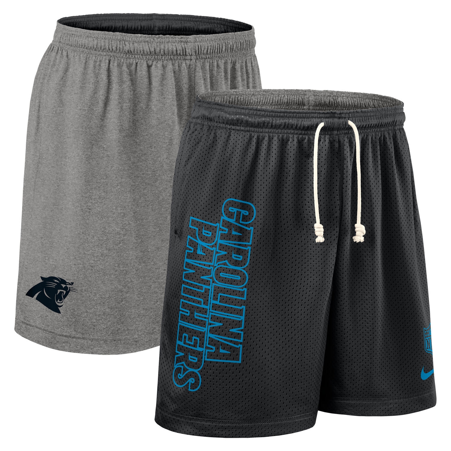 Carolina Panthers 2025 NFL Sideline Reversible Mesh Nike Dri-FIT Shorts Schwarz