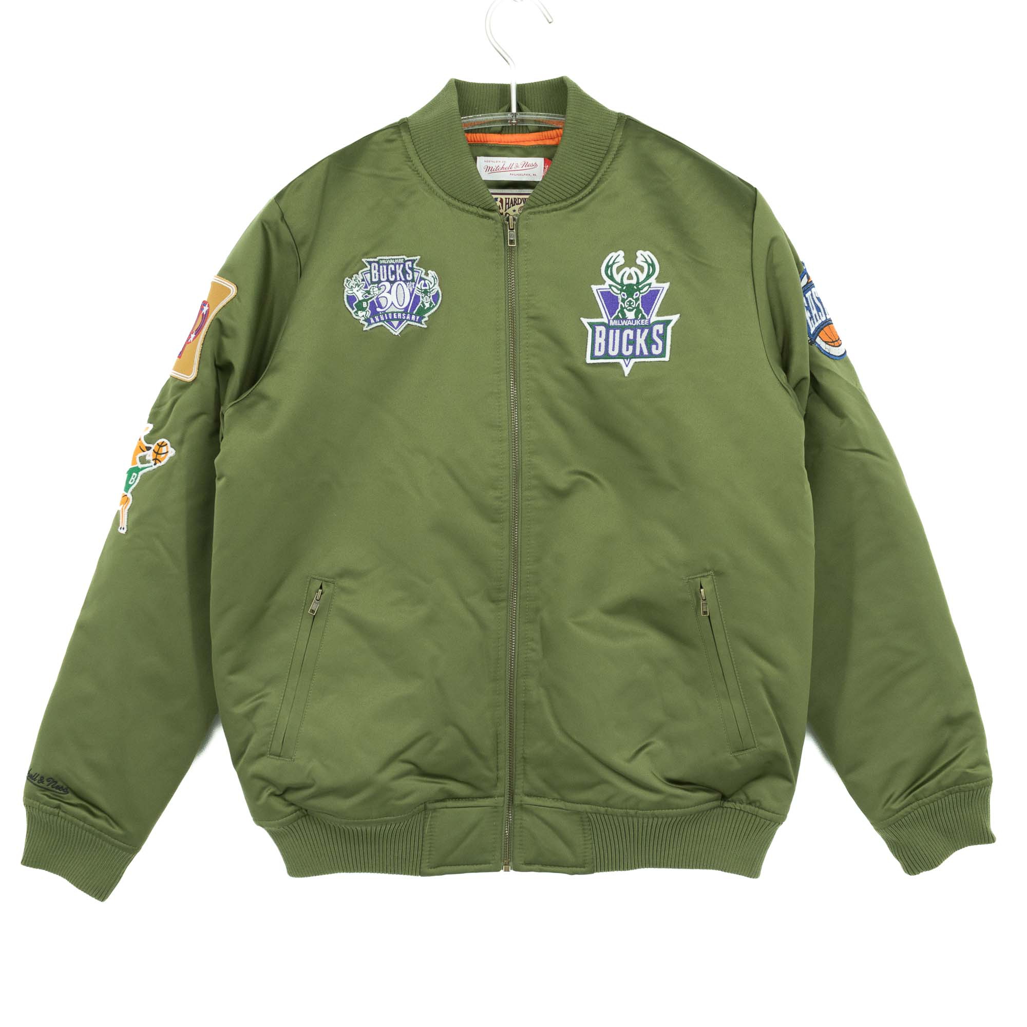Milwaukee Bucks Olive Mitchell & Ness Heavyweight Satin NBA Jacke
