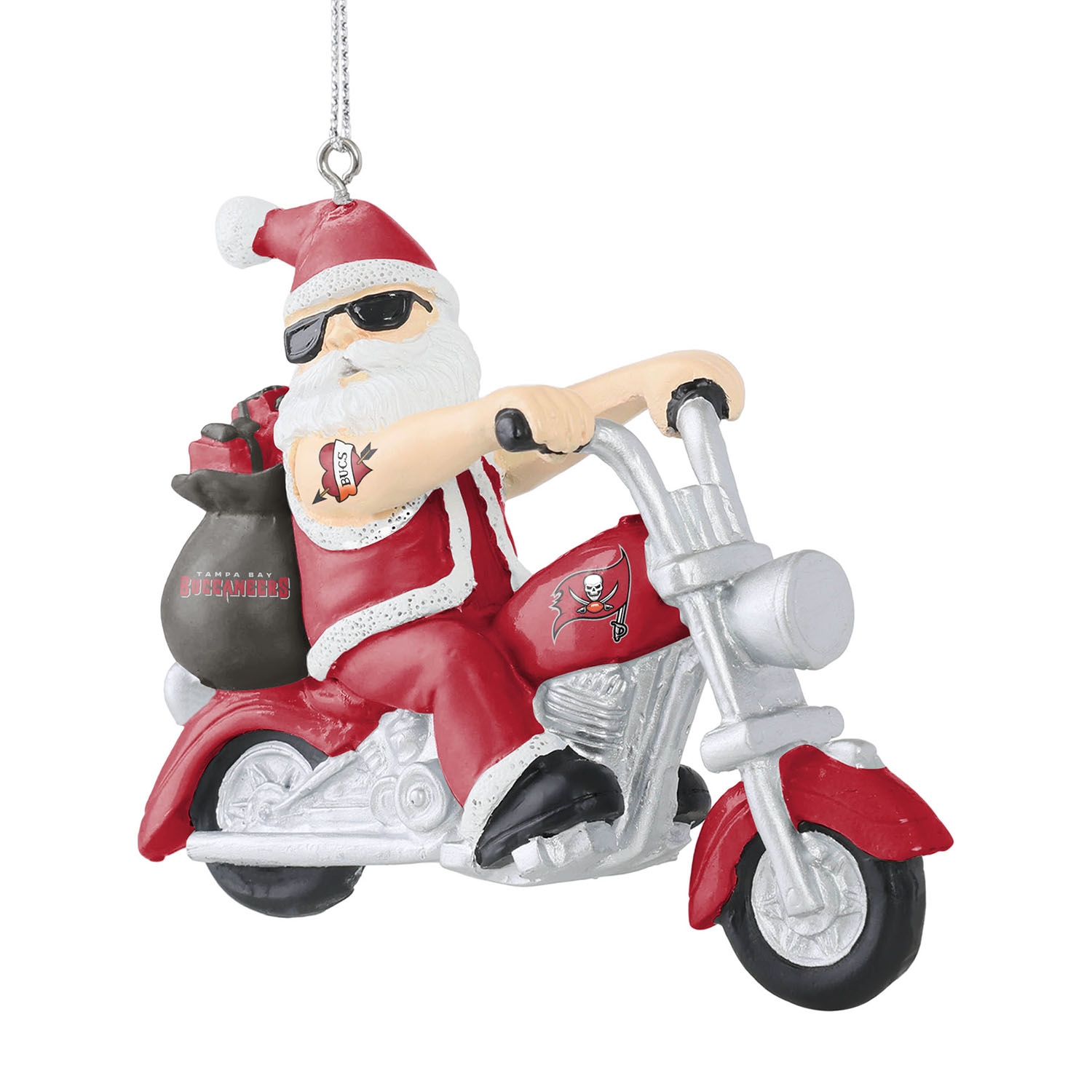 Tampa Bay Buccaneers NFL Santa on Motorcycle Christmas Ornament