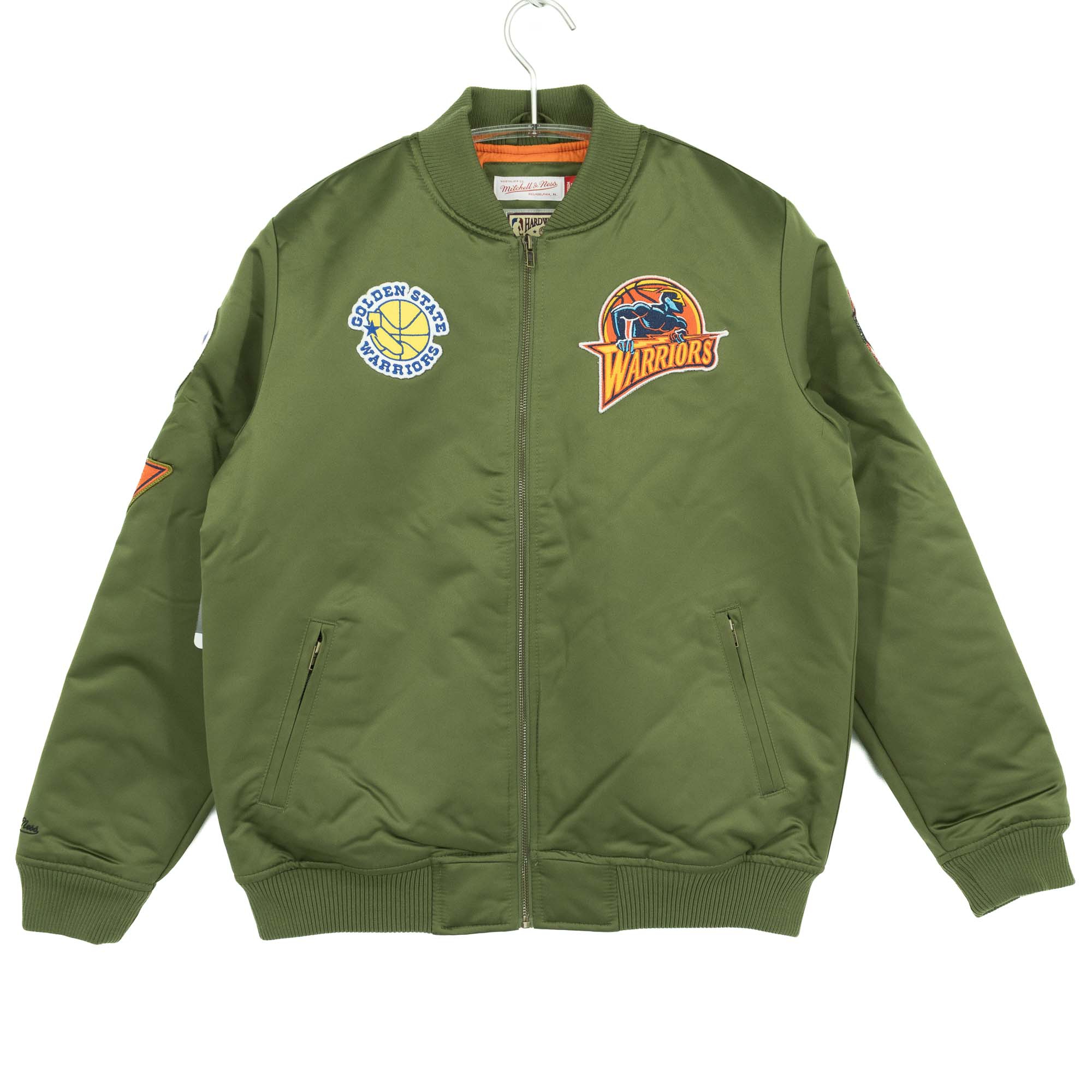 Golden State Warriors Olive Mitchell & Ness Heavyweight Satin NBA Jacket