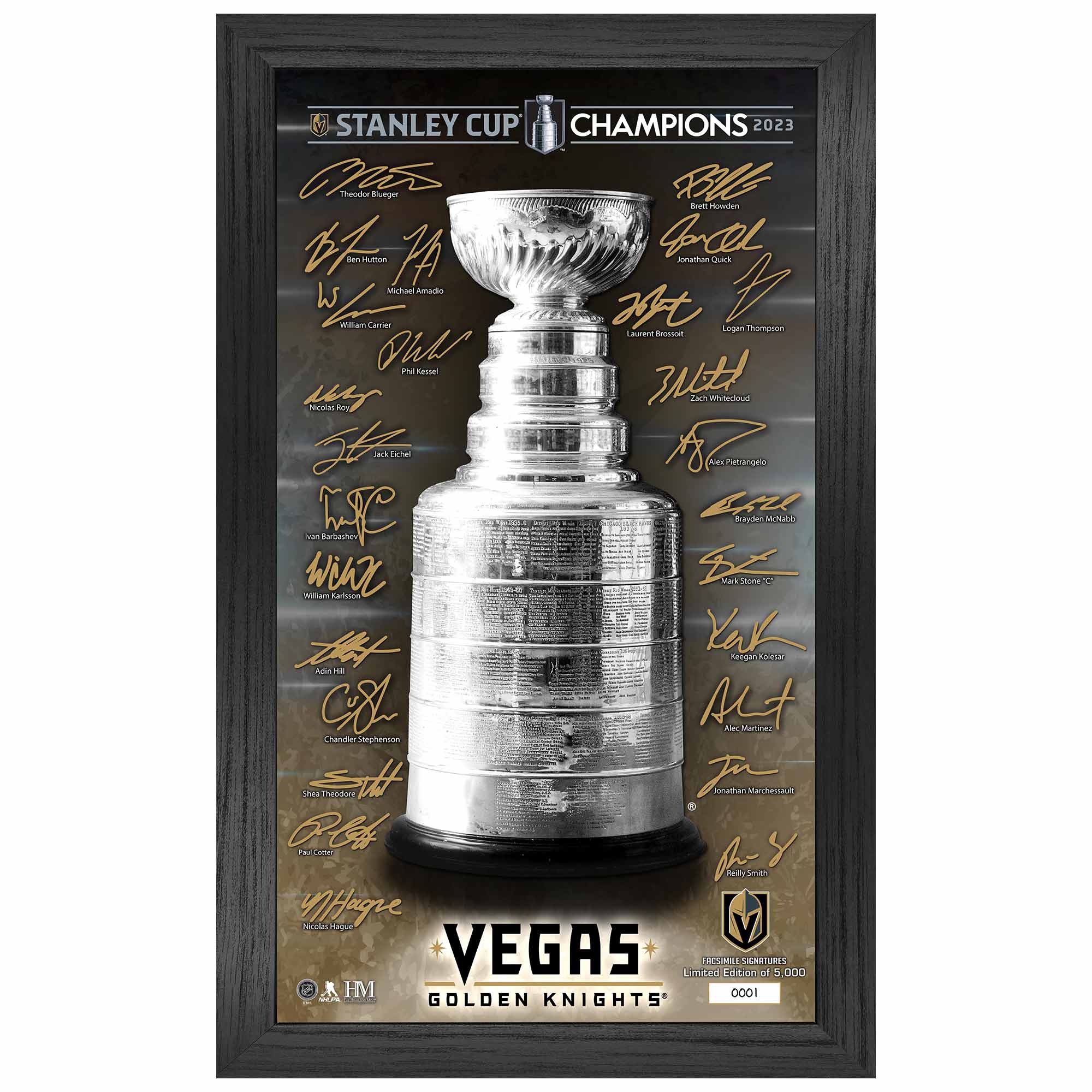 Vegas Golden Knights 2023 Stanley Cup Champions Signature Trophy Framed Photo