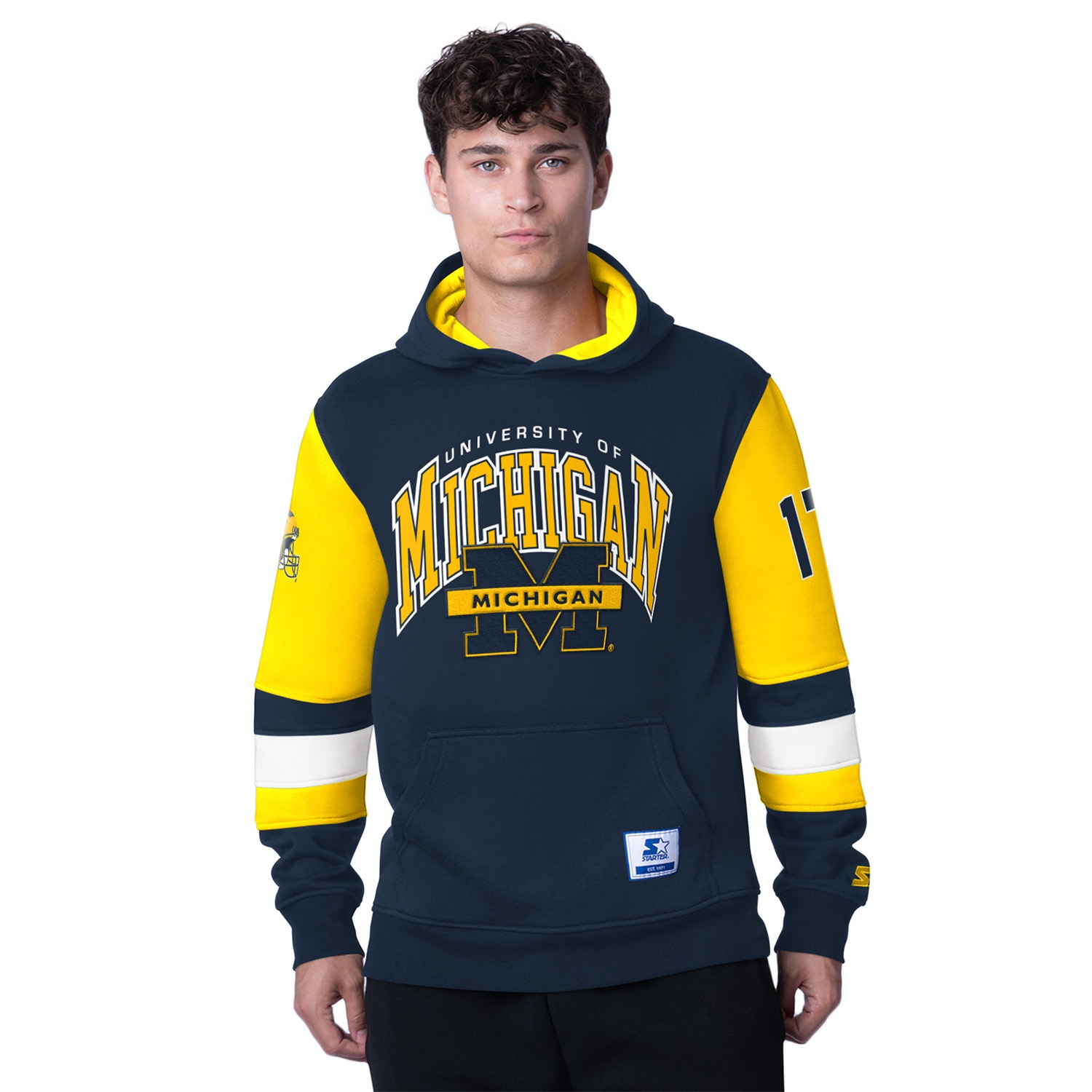 Michigan Wolverines Starter End Zone NCAA Hoodie Navy