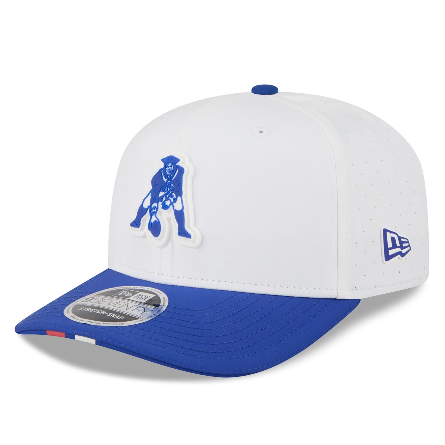 New England Patriot Historic Logo 2025 NFL Training Camp New Era 9SEVENTY Stretch-Snap Cap OTC White